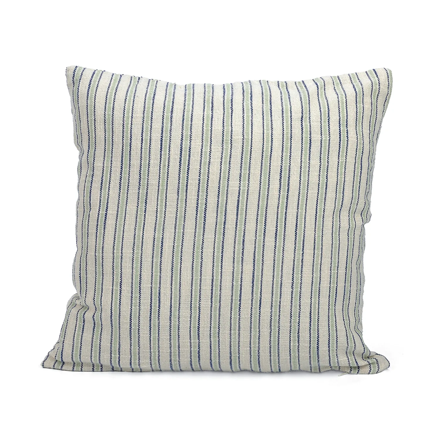 Kussensloop - Rumi stripe cotton cushion cover (crème/marineblauw/lichtgroen)