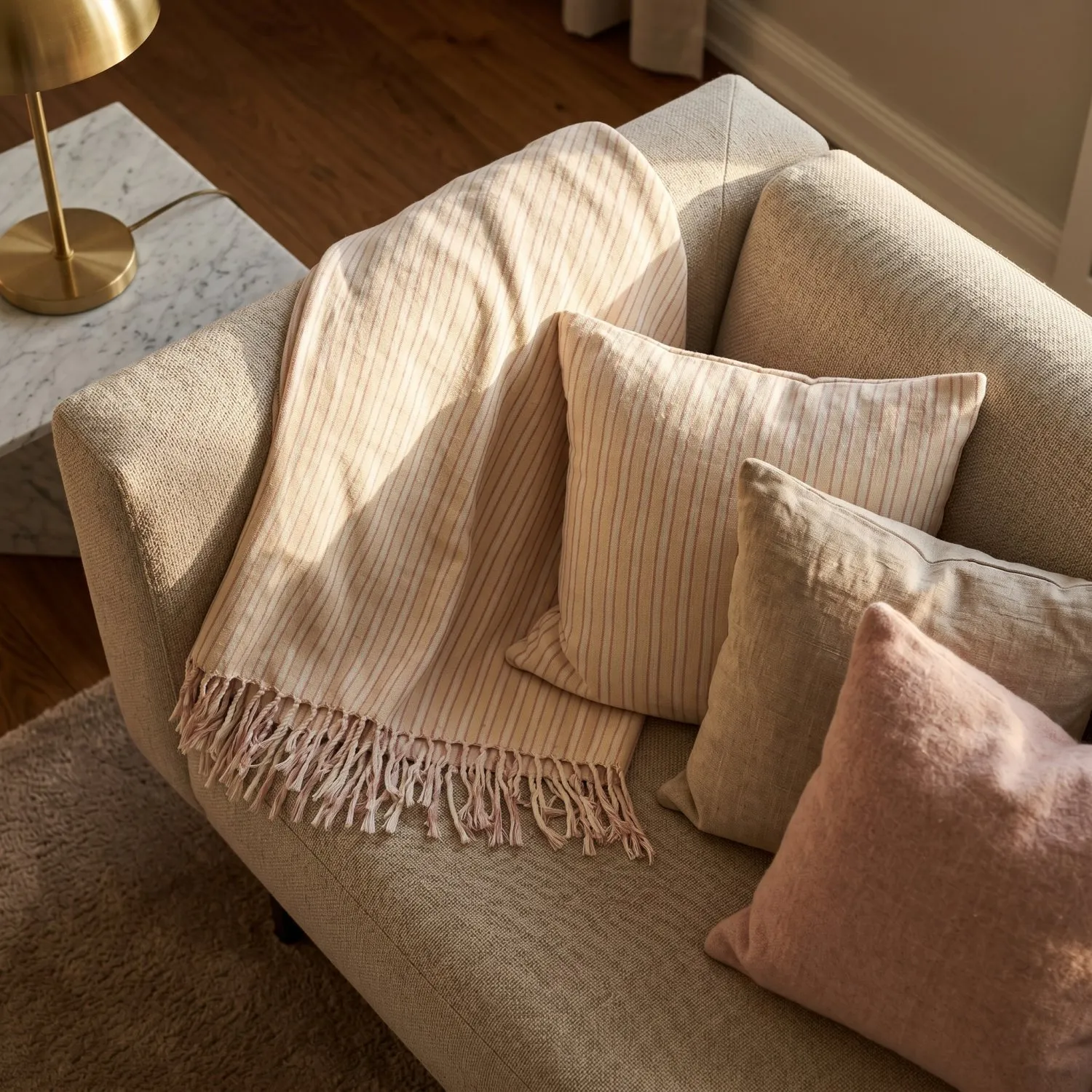 Kussensloop - Rumi stripe cotton cushion cover (crème/roze/lichtblauw)