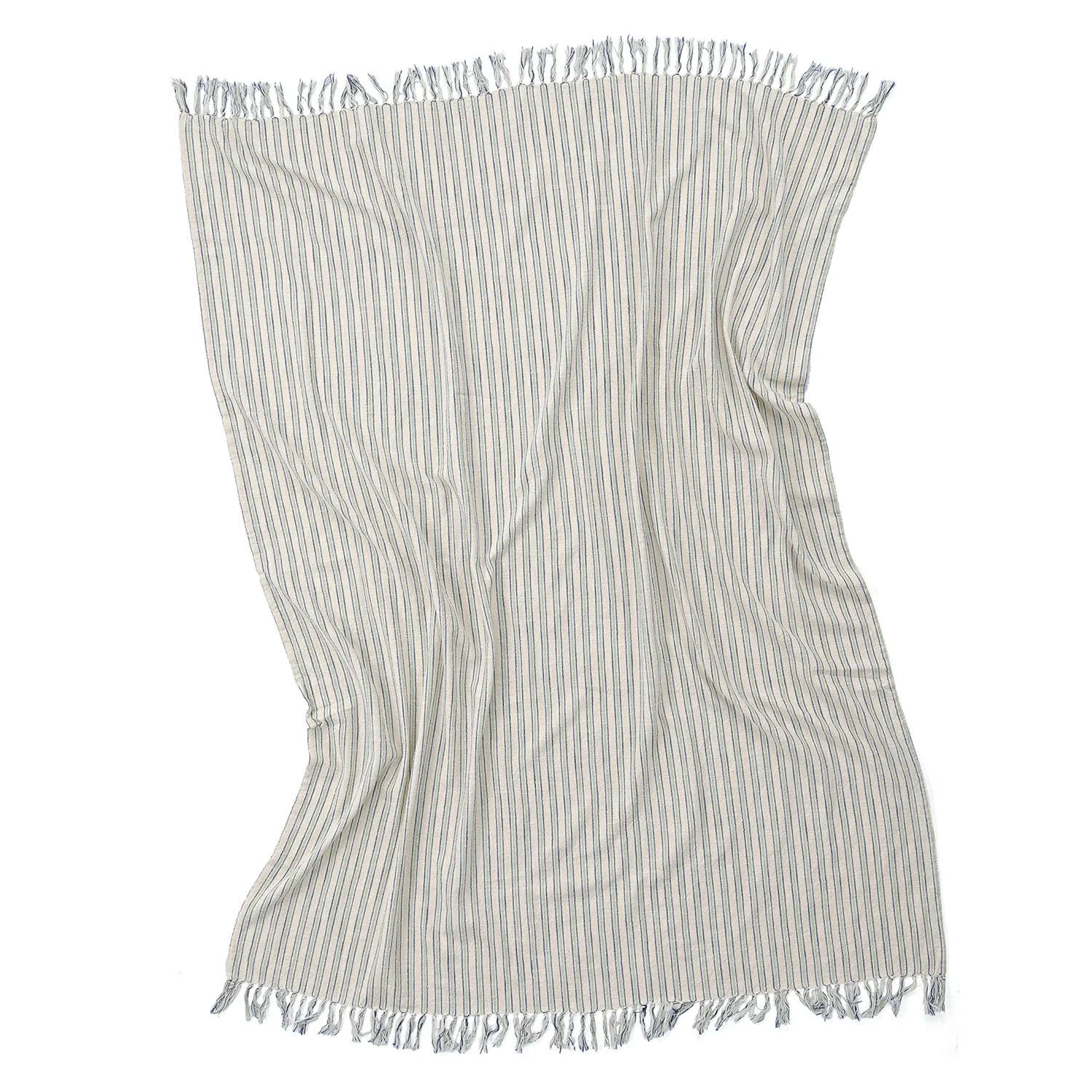 Dekens - Rumi stripe cotton throw (crème/marineblauw/lichtgroen)