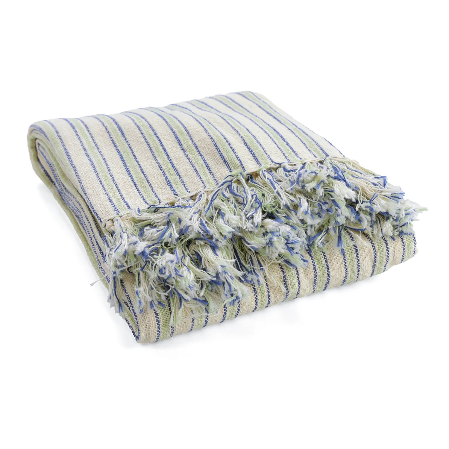 Dekens - Rumi stripe cotton throw (crème/marineblauw/lichtgroen)