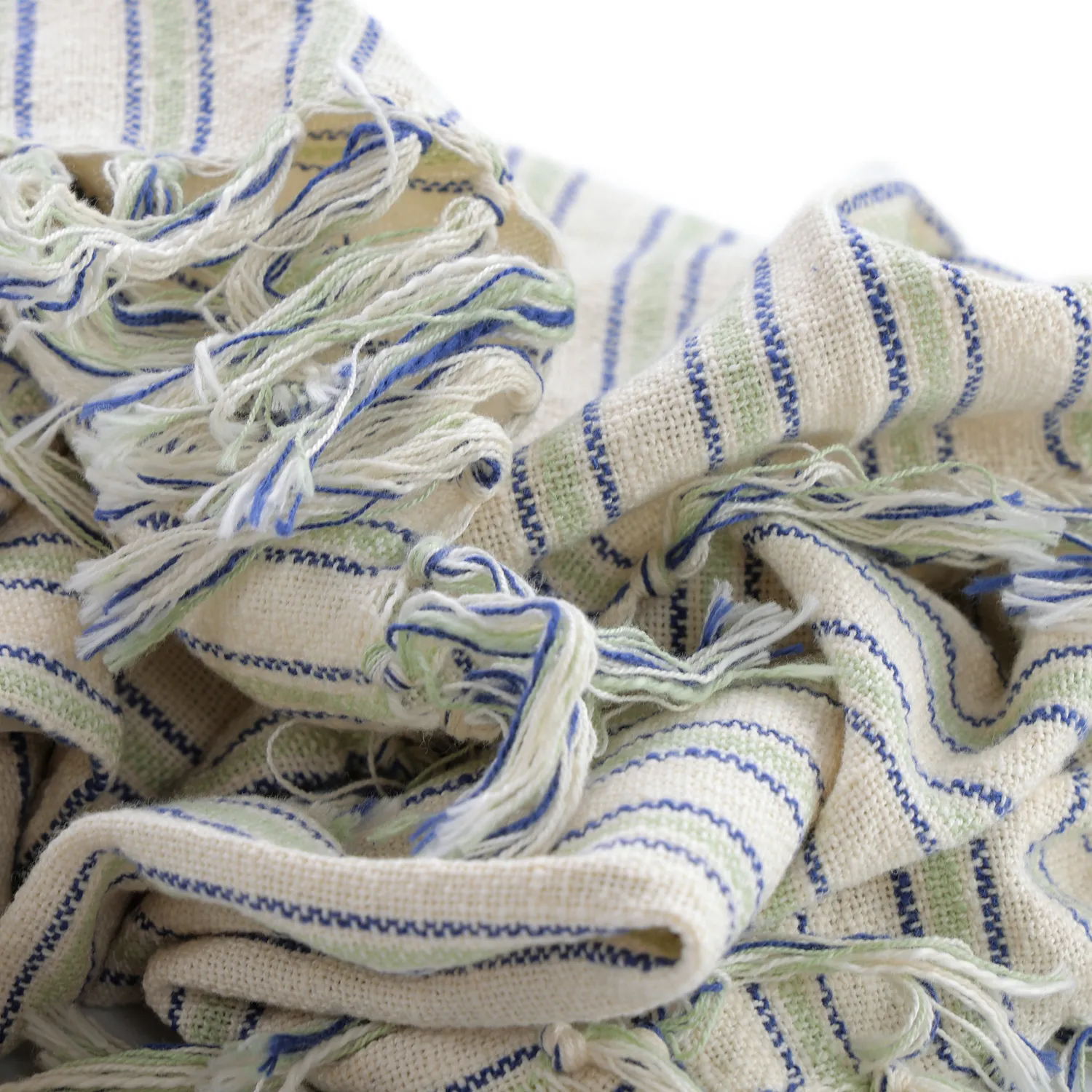 Dekens - Rumi stripe cotton throw (crème/marineblauw/lichtgroen)