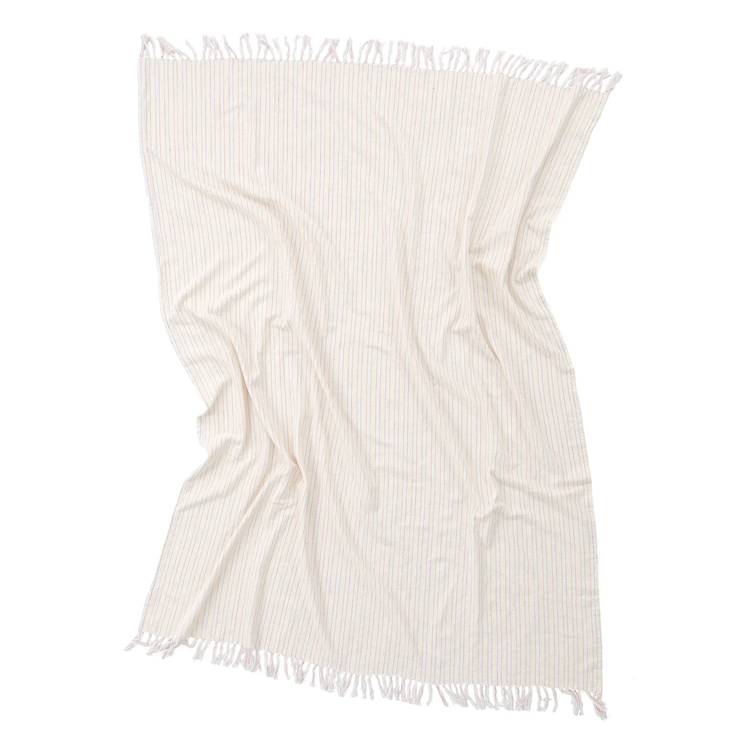 Dekens - Rumi stripe cotton throw (crème/roze/lichtblauw)