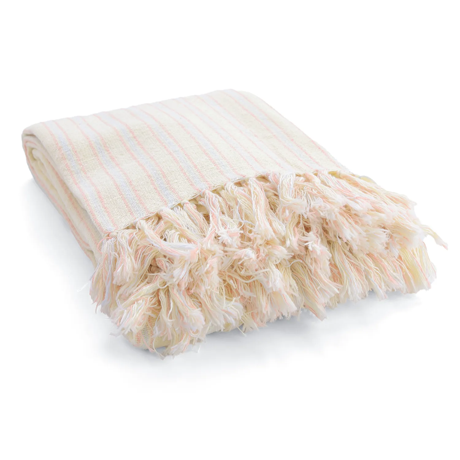 Dekens - Rumi stripe cotton throw (crème/roze/lichtblauw)