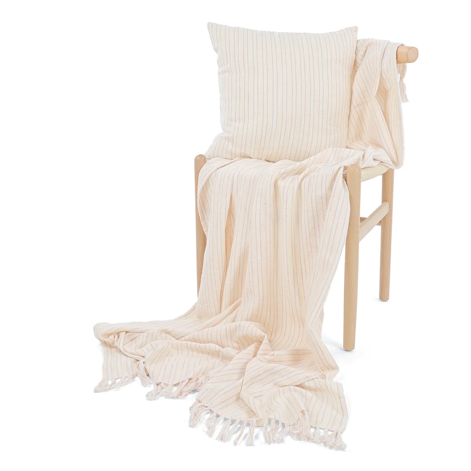 Dekens - Rumi stripe cotton throw (crème/roze/lichtblauw)