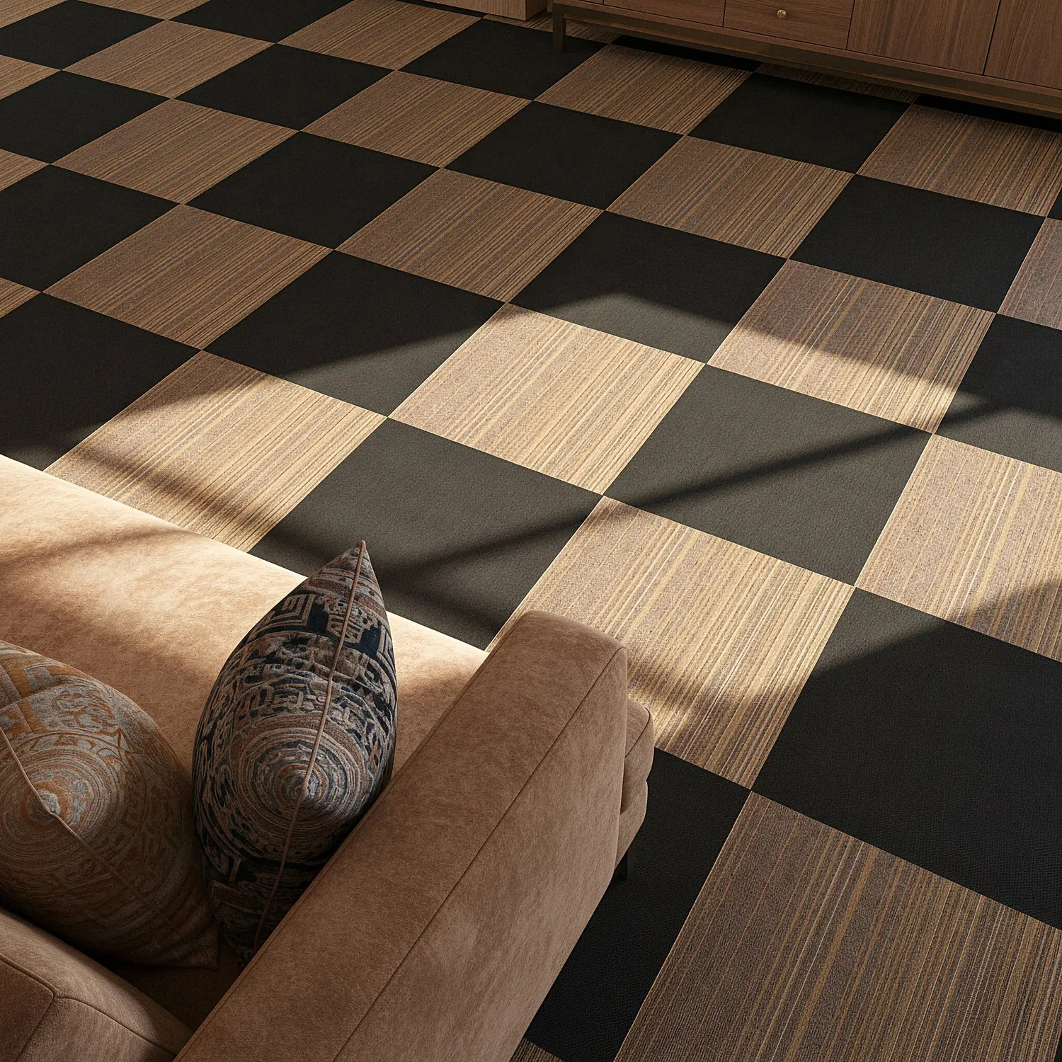 Vloerbedekking - Almeria Tapijttegels 24 st. (onregelmatig gestreept bruin)