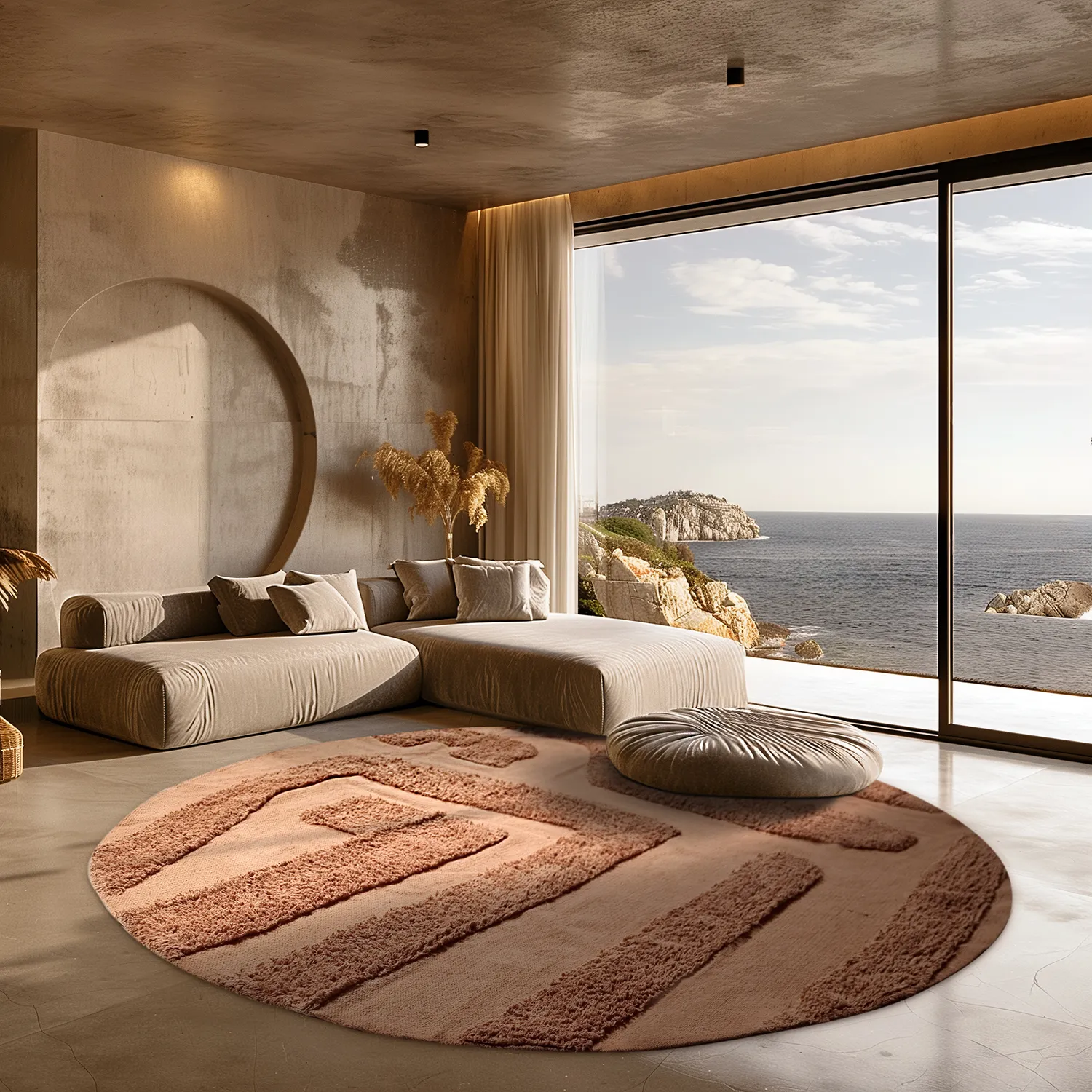 Ronde vloerkleden - Alexa Natural Cotton Shaggy (terracotta)