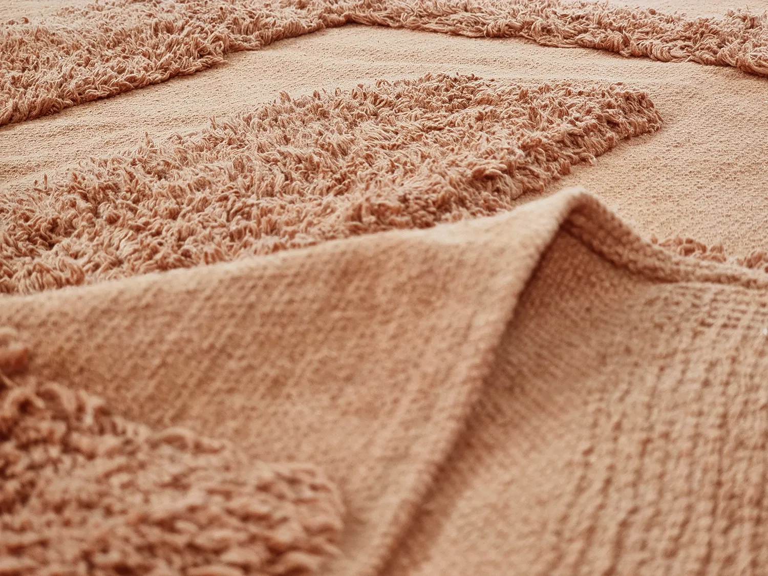 Ronde vloerkleden - Alexa Natural Cotton Shaggy (terracotta)