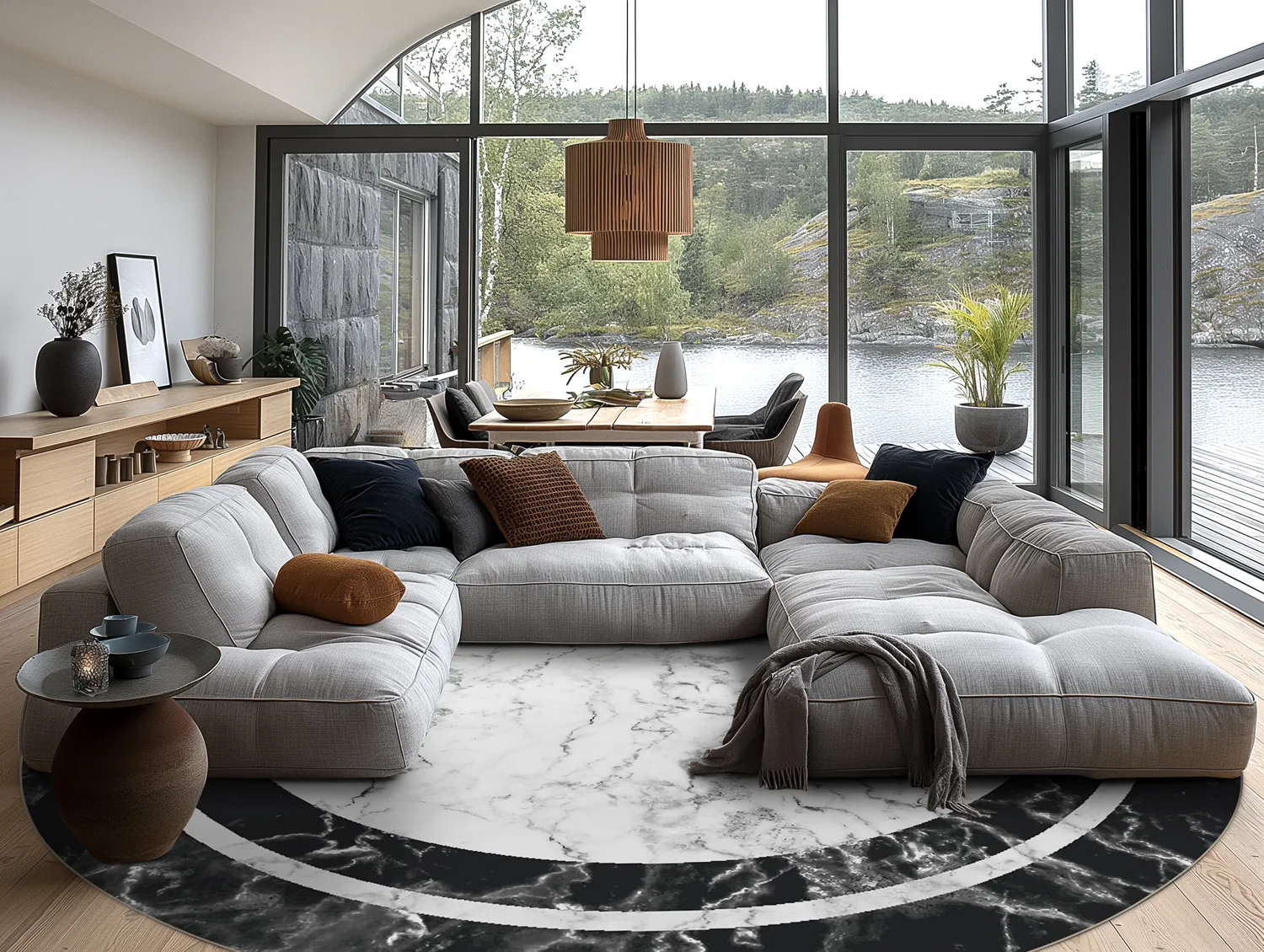 Rond vloerkleed - Amaliada (zwart/wit)