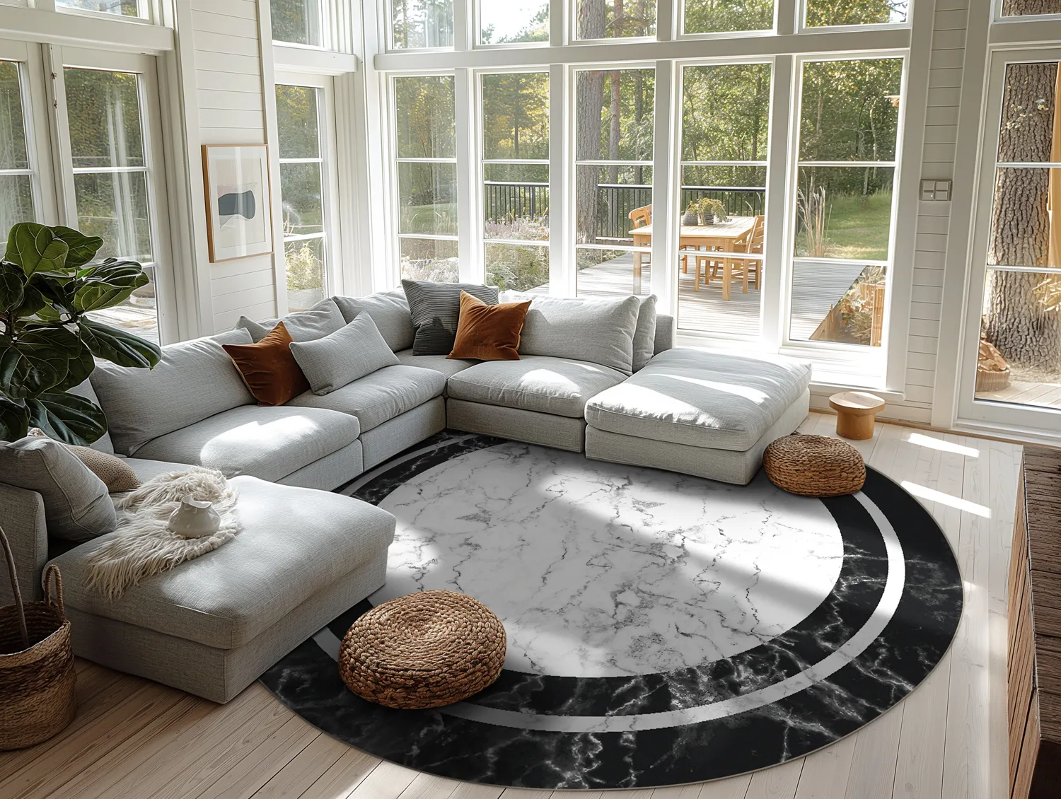 Rond vloerkleed - Amaliada (zwart/wit)