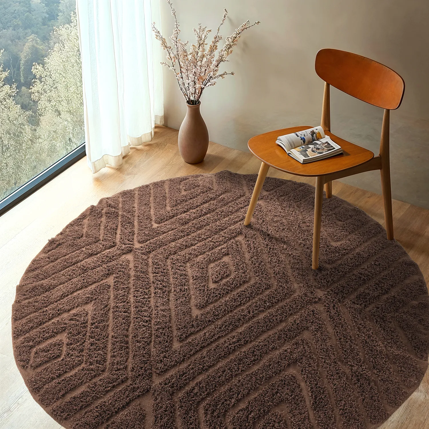 Ronde vloerkleden - Amberley Natural Cotton Shaggy (bruin)