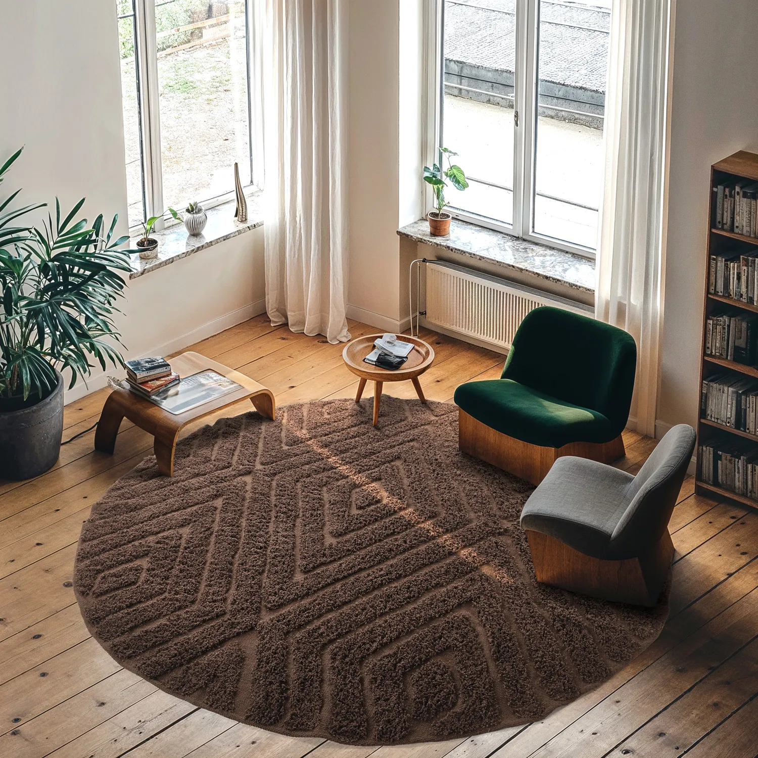 Ronde vloerkleden - Amberley Natural Cotton Shaggy (bruin)