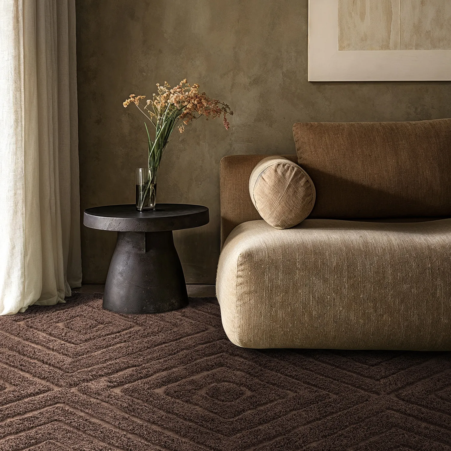 Hoogpolig vloerkleed - Amberley Natural Cotton Shaggy (bruin)