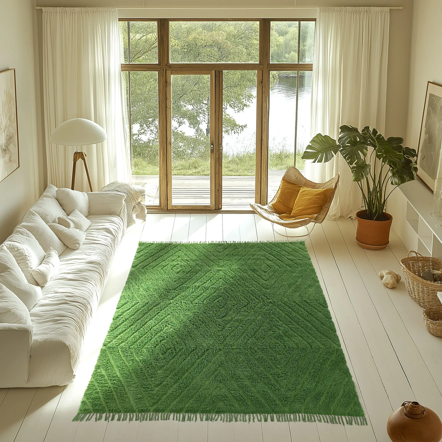 Hoogpolig vloerkleed - Amberley Natural Cotton Shaggy (groente)