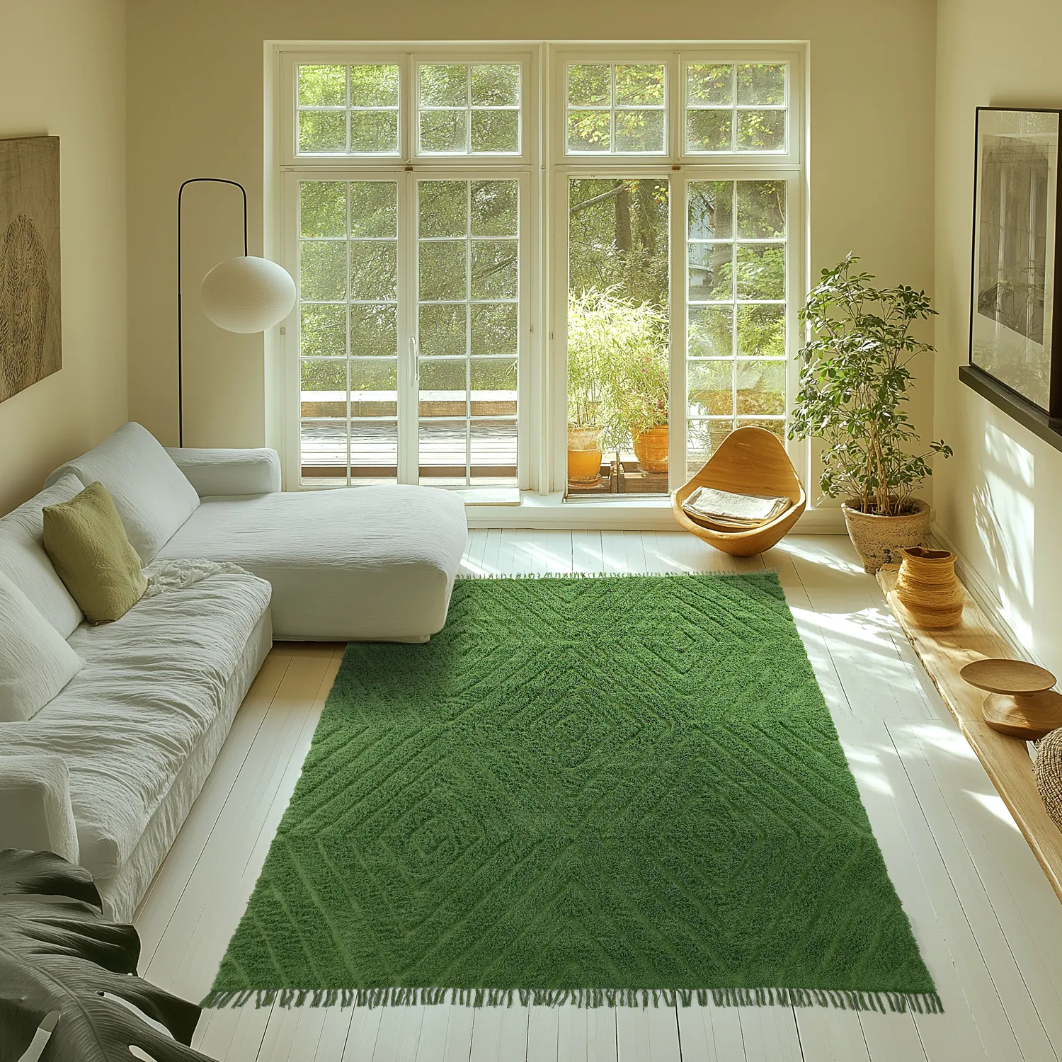 Hoogpolig vloerkleed - Amberley Natural Cotton Shaggy (groente)