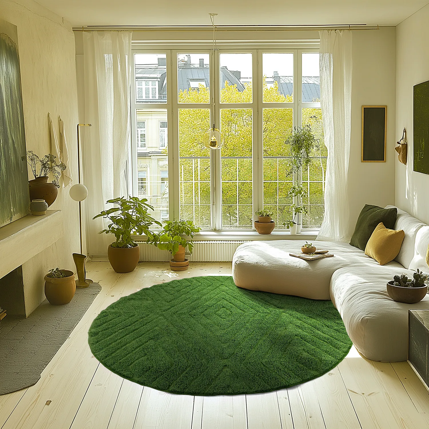 Ronde vloerkleden - Amberley Natural Cotton Shaggy (groente)