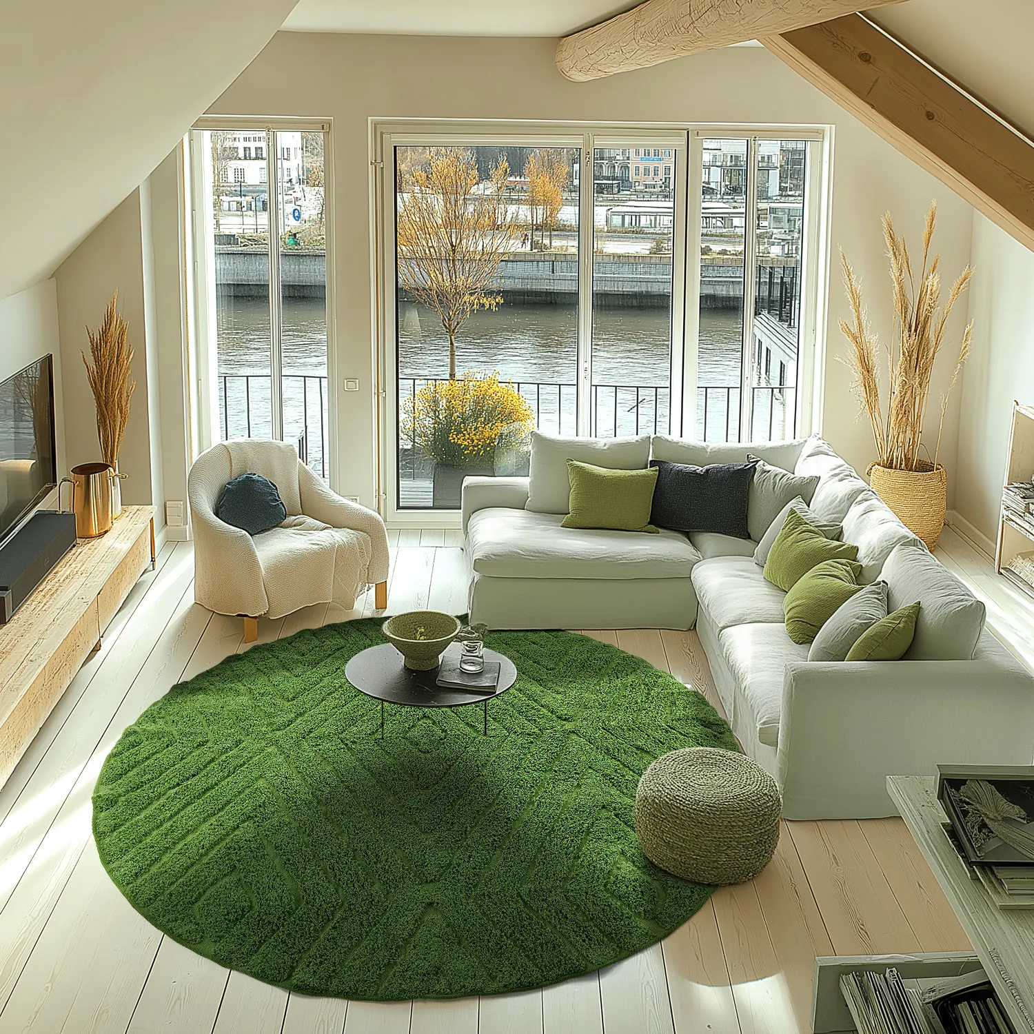 Ronde vloerkleden - Amberley Natural Cotton Shaggy (groente)