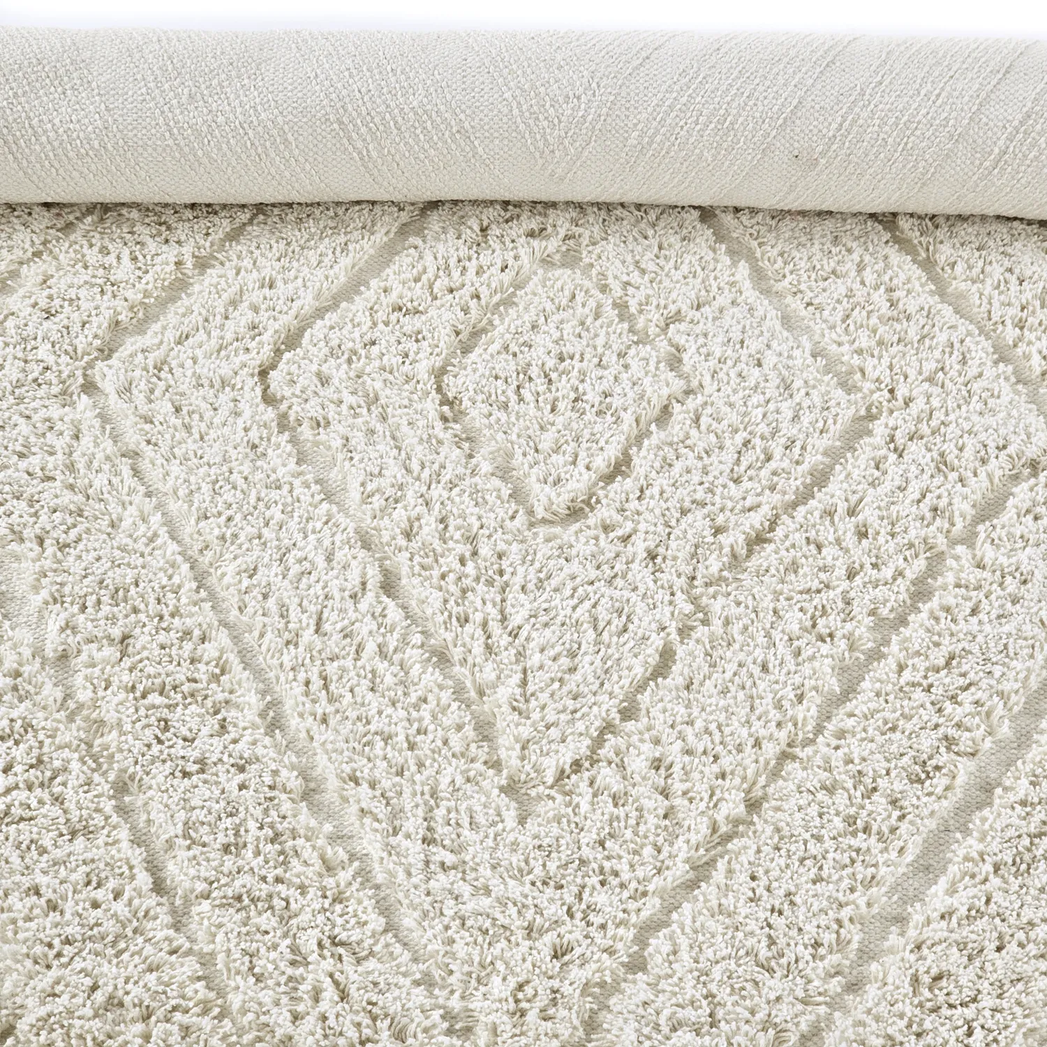 Hoogpolig vloerkleed - Amberley Natural Cotton Shaggy (gebroken wit)