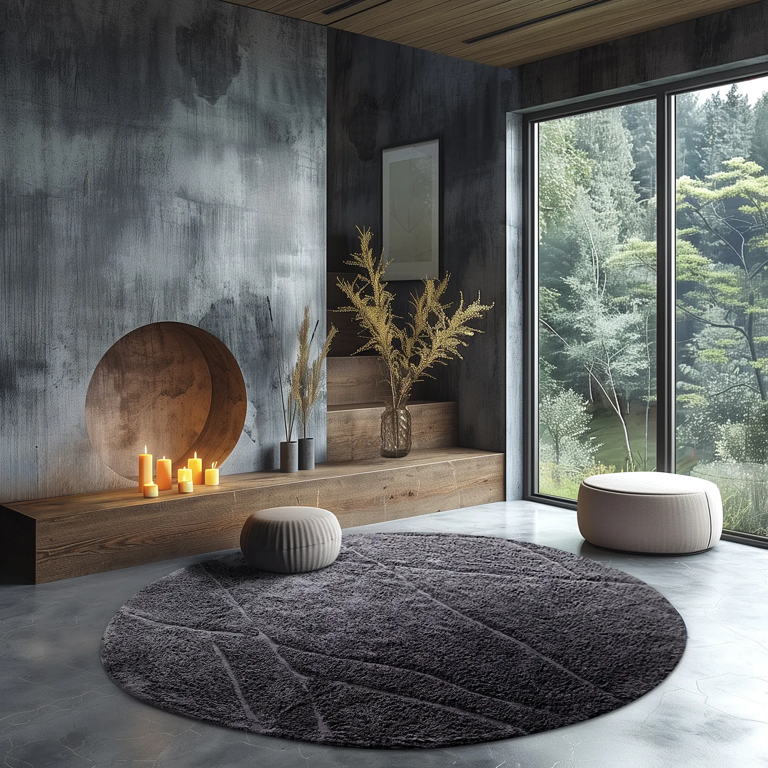 Ronde vloerkleden - Andrea Natural Cotton Shaggy (zwart)