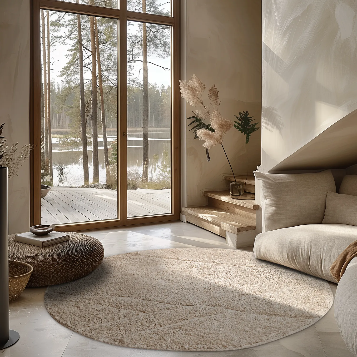 Ronde vloerkleden - Andrea Natural Cotton Shaggy (beige)