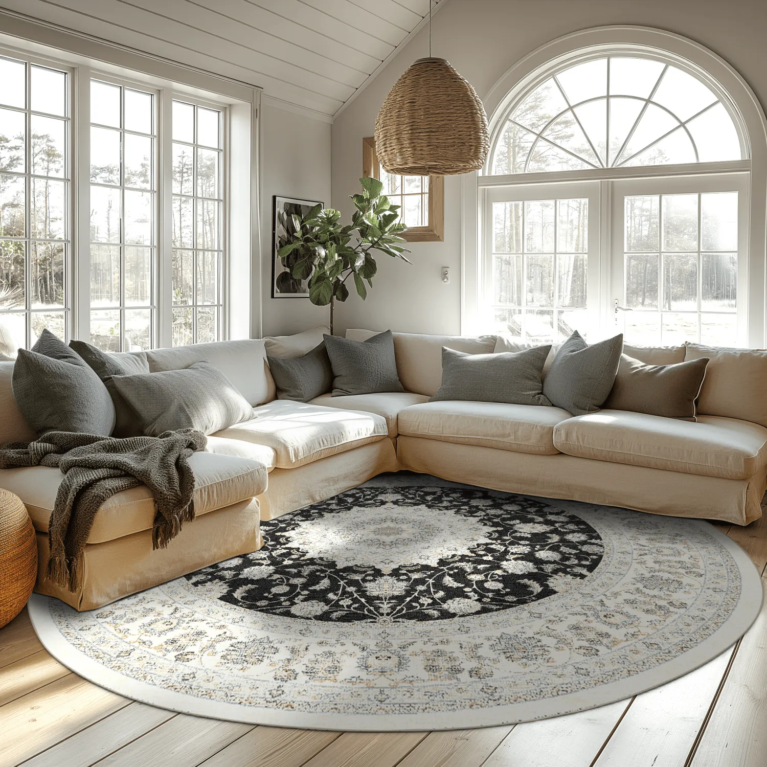 Rond vloerkleed - Arabella (zwart)