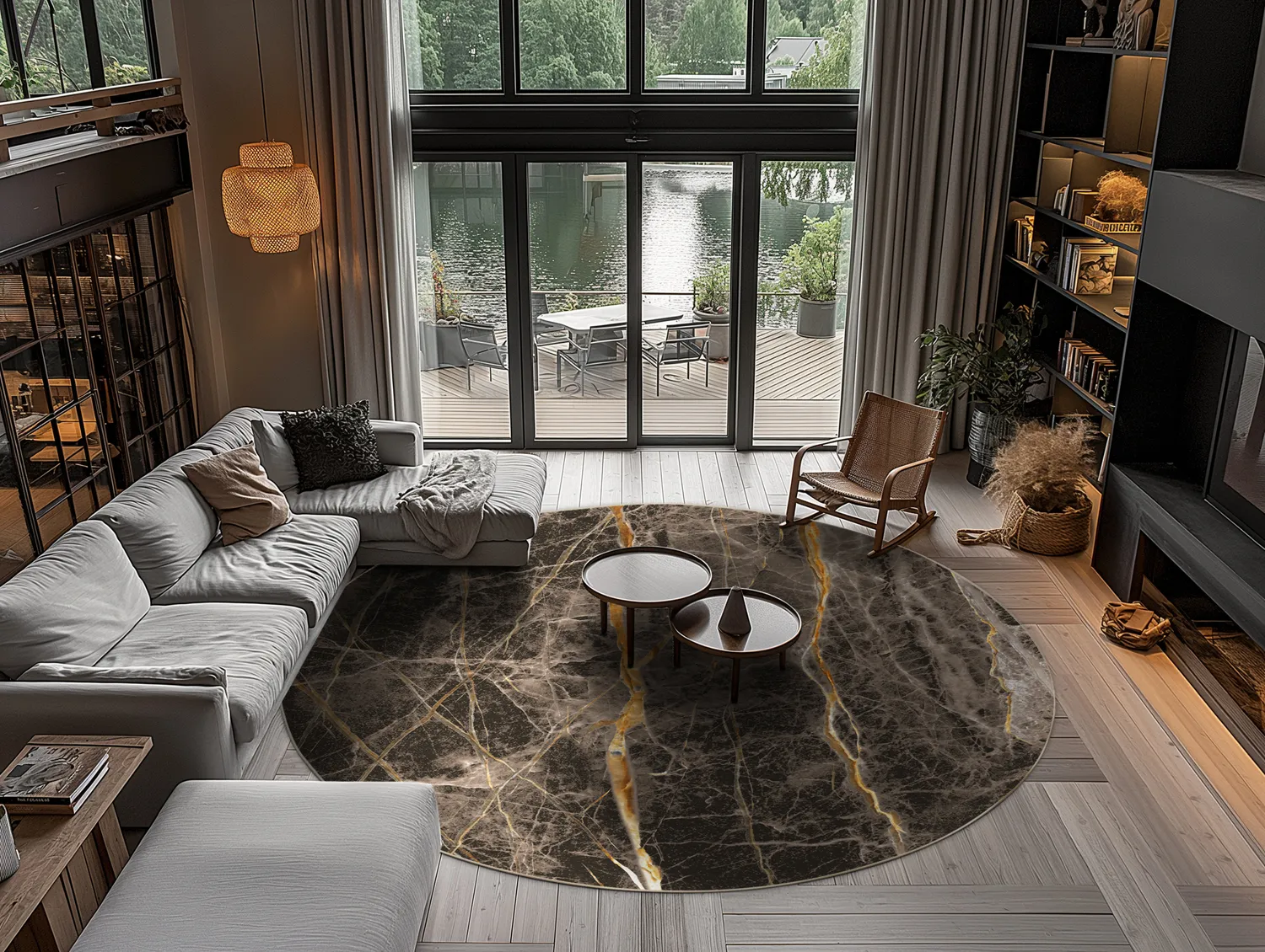 Rond vloerkleed - Aris (zwart/goud)