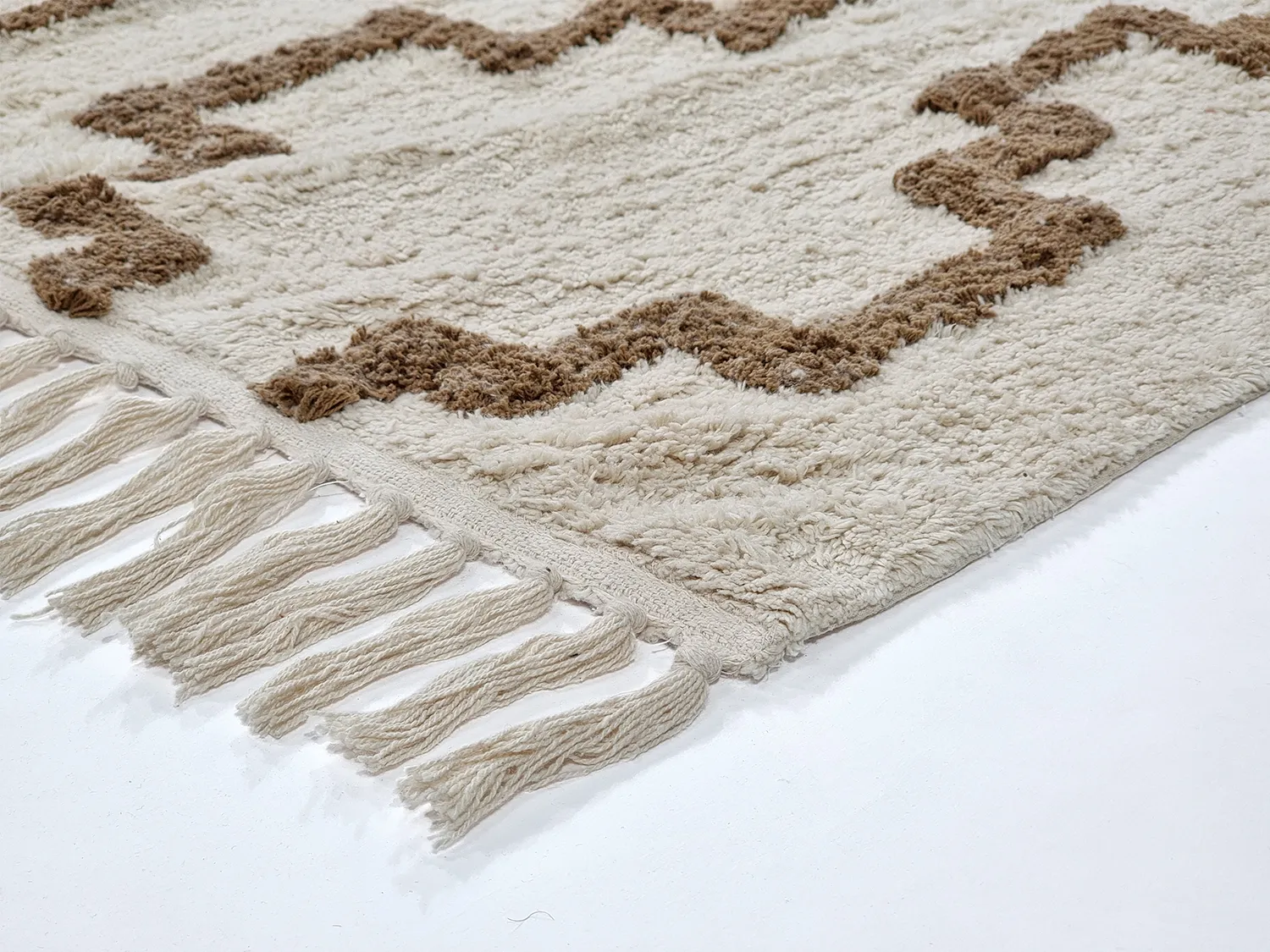 Hoogpolig vloerkleed - Arlon Natural Cotton Shaggy (beige)