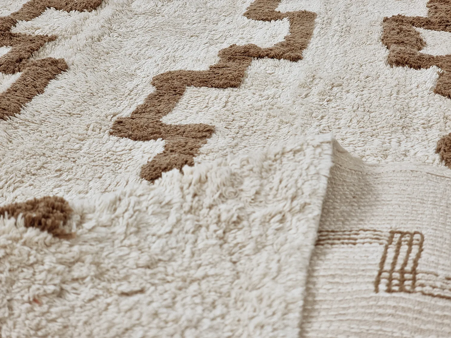 Hoogpolig vloerkleed - Arlon Natural Cotton Shaggy (beige)