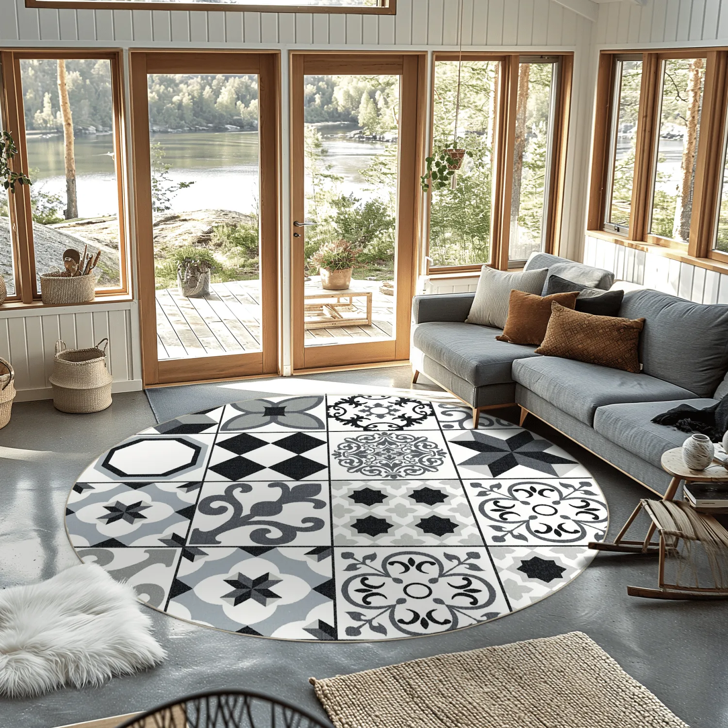 Rond vloerkleed - Avent (beige/zwart)