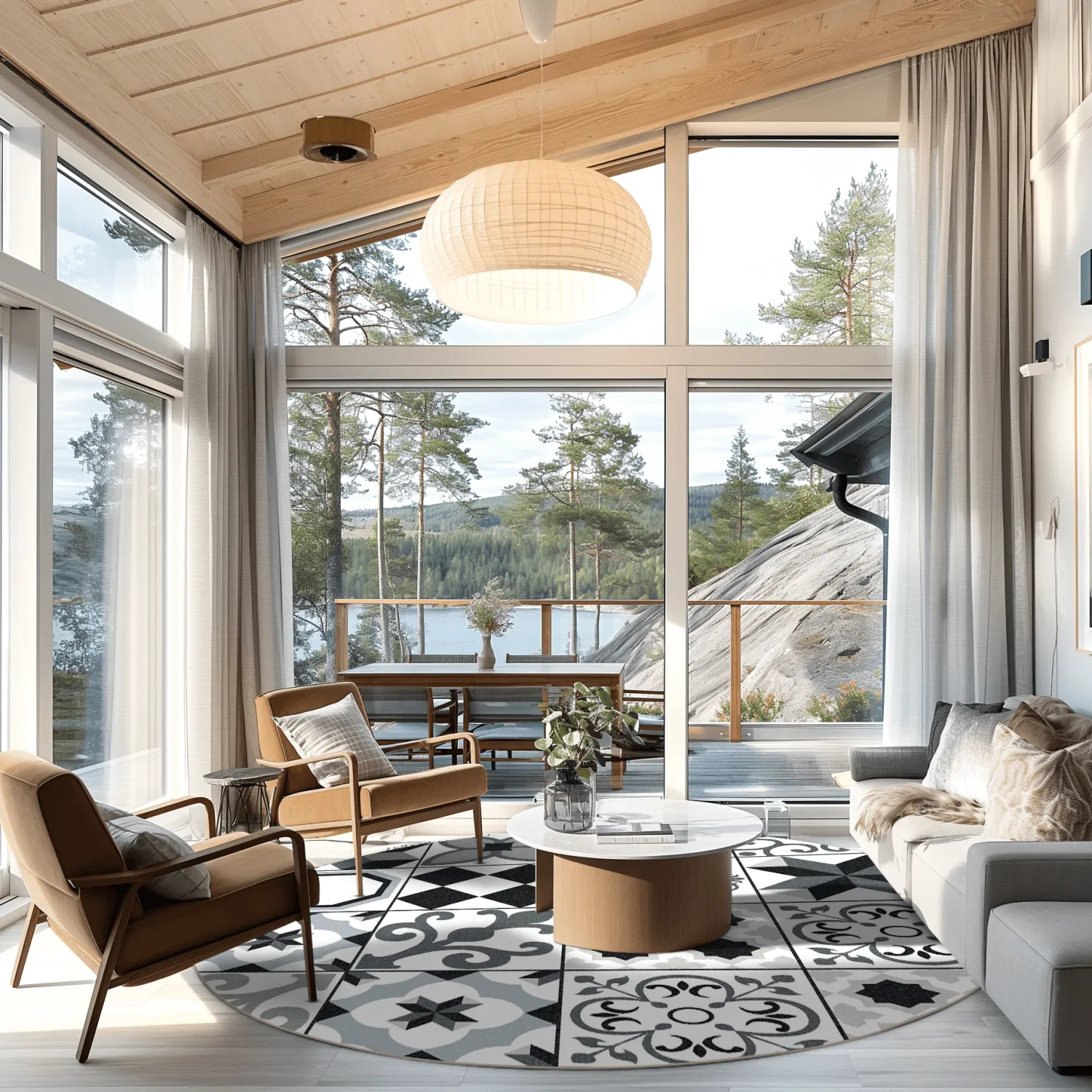 Rond vloerkleed - Avent (beige/zwart)