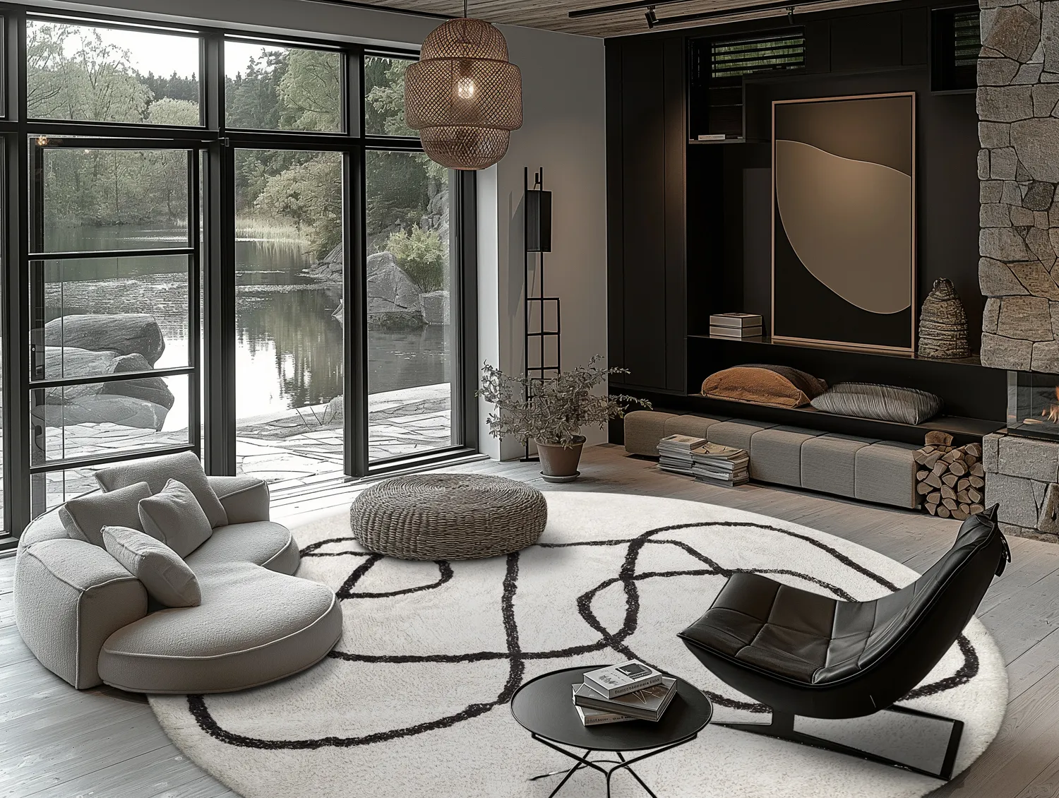 Ronde vloerkleden - Bavello Natural Cotton Shaggy (offwhite/zwart)