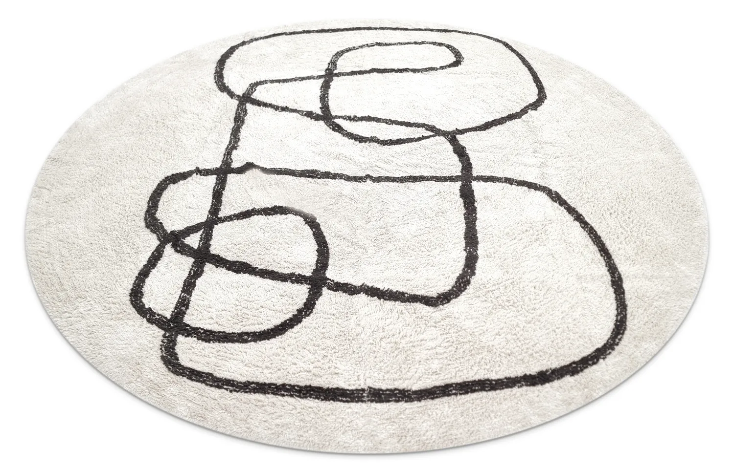 Ronde vloerkleden - Bavello Natural Cotton Shaggy (offwhite/zwart)