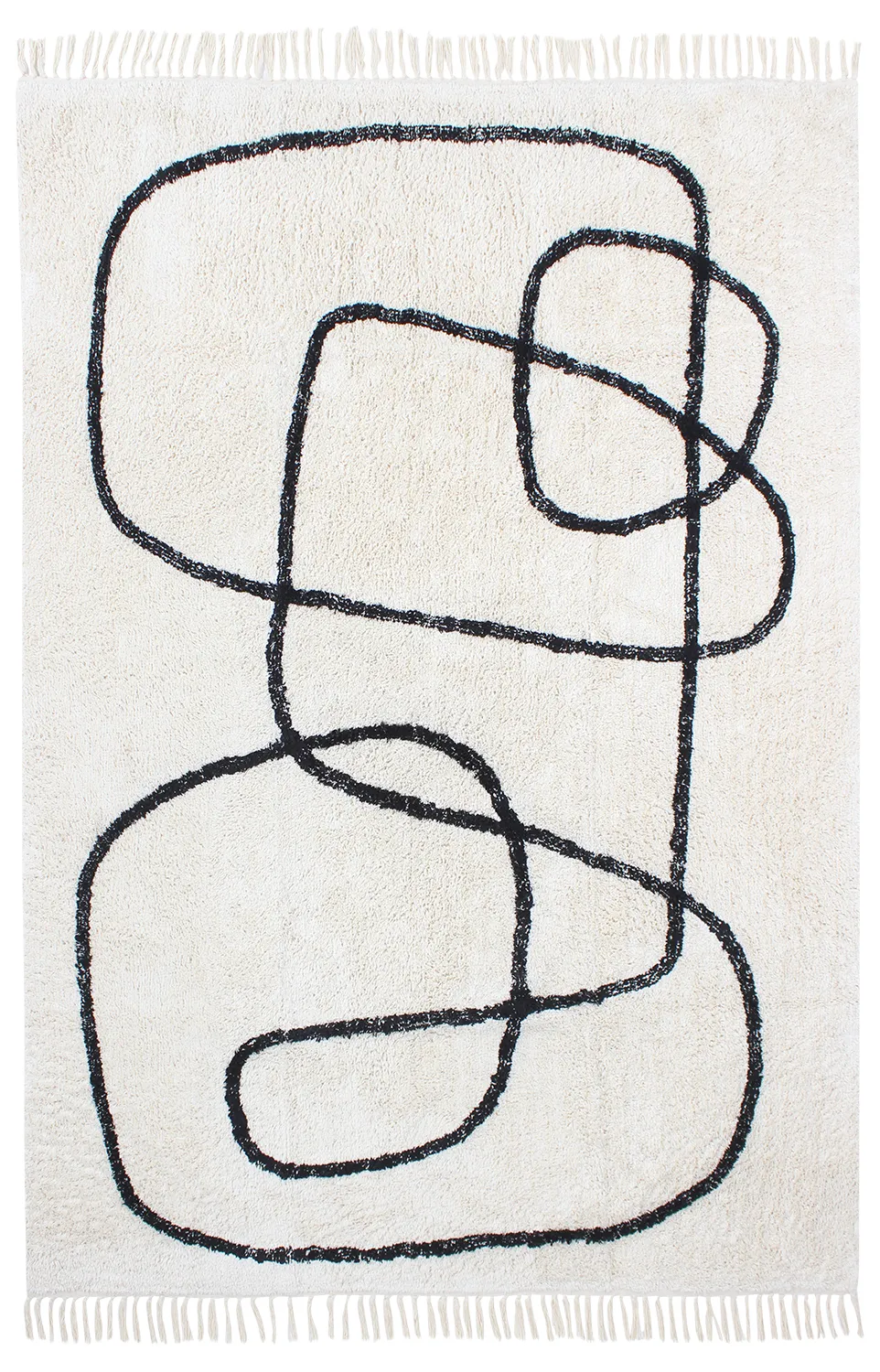 Hoogpolig vloerkleed - Bavello Natural Cotton Shaggy (offwhite/zwart)