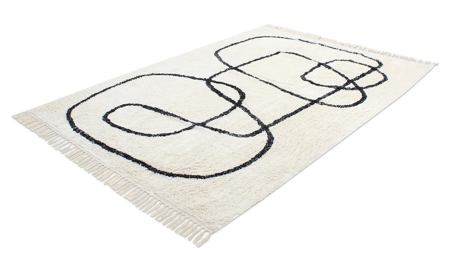 Hoogpolig vloerkleed - Bavello Natural Cotton Shaggy (offwhite/zwart)