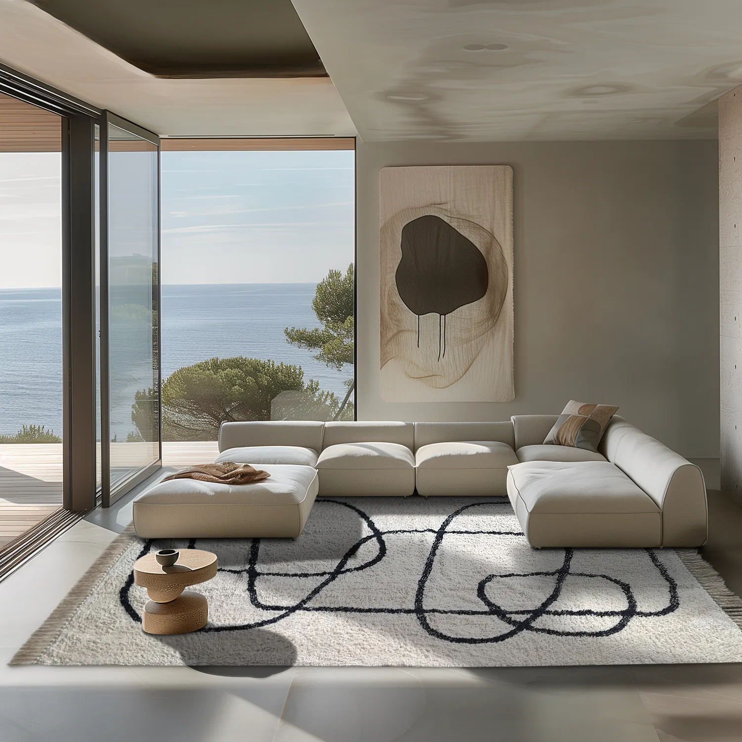 Hoogpolig vloerkleed - Bavello Natural Cotton Shaggy (offwhite/zwart)