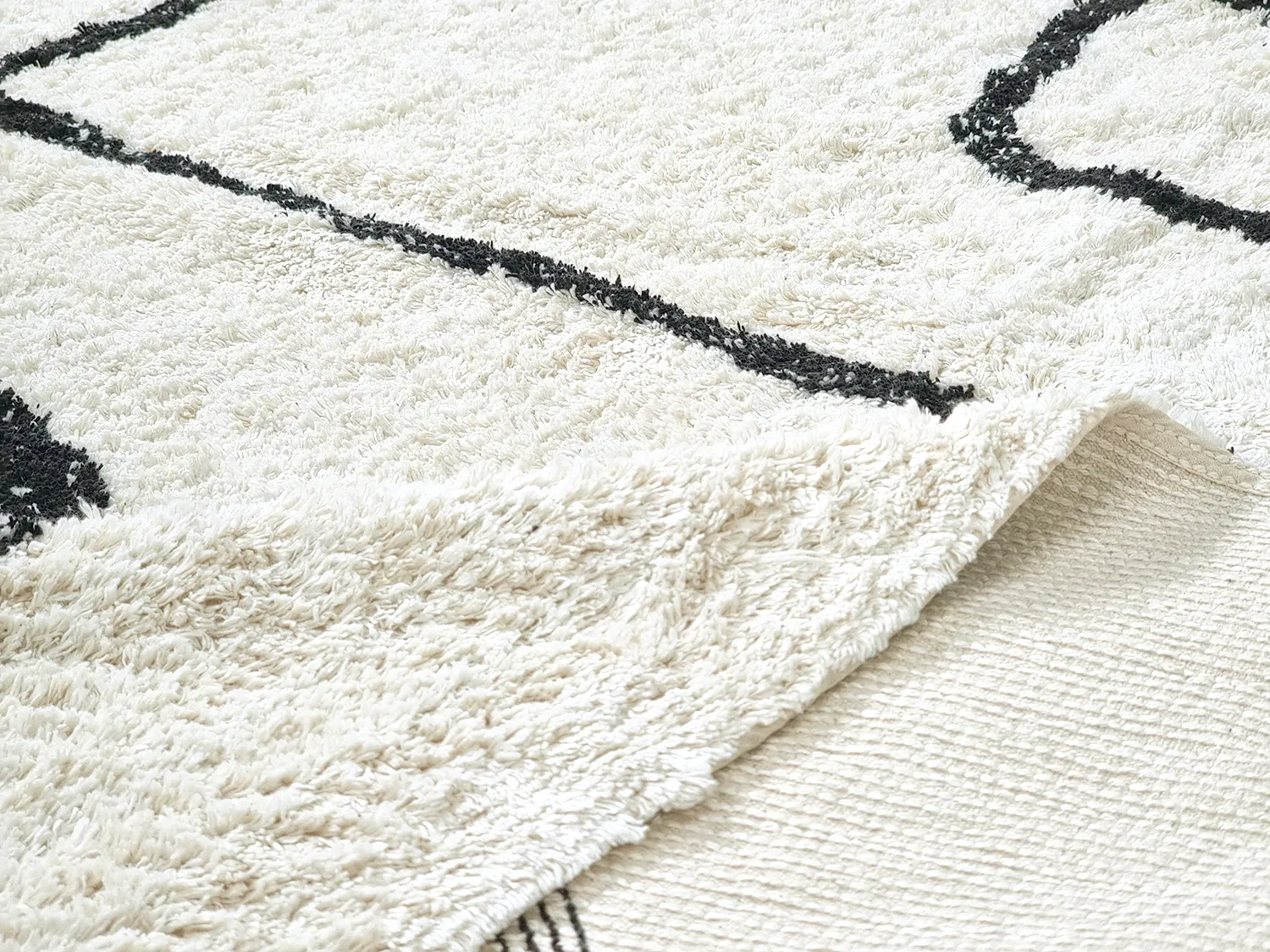 Hoogpolig vloerkleed - Bavello Natural Cotton Shaggy (offwhite/zwart)