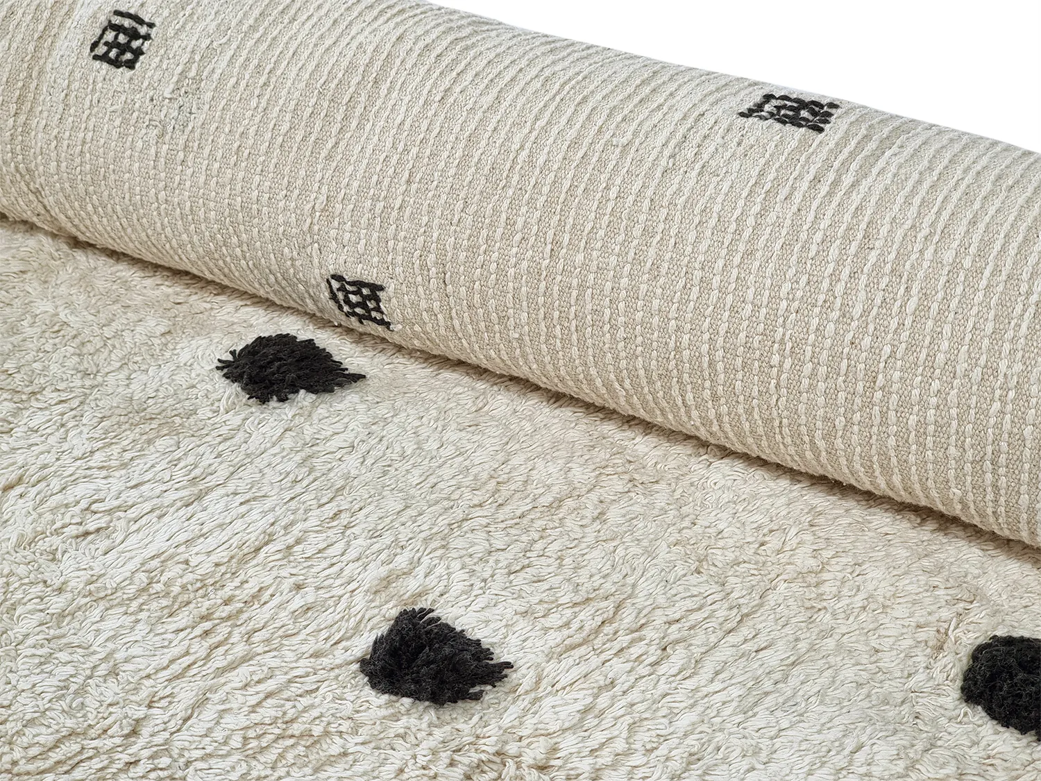 Ronde vloerkleden - Belle Natural Cotton Shaggy (offwhite/zwart)