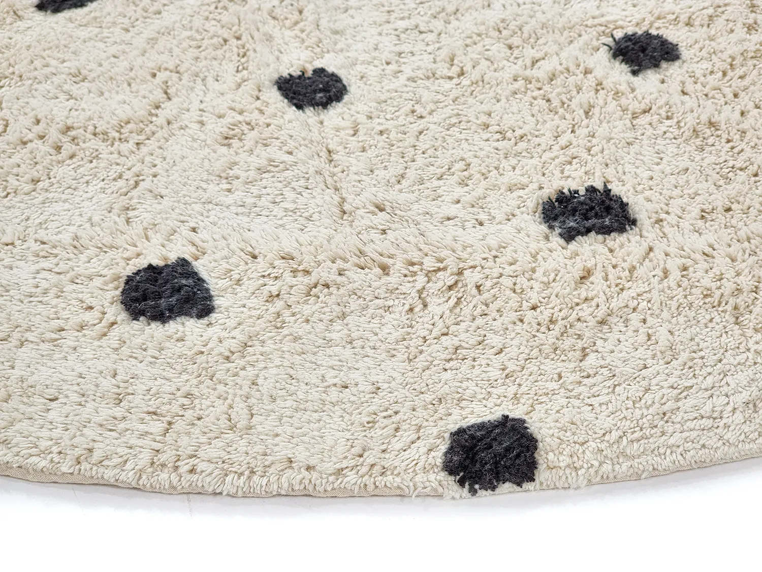 Ronde vloerkleden - Belle Natural Cotton Shaggy (offwhite/zwart)
