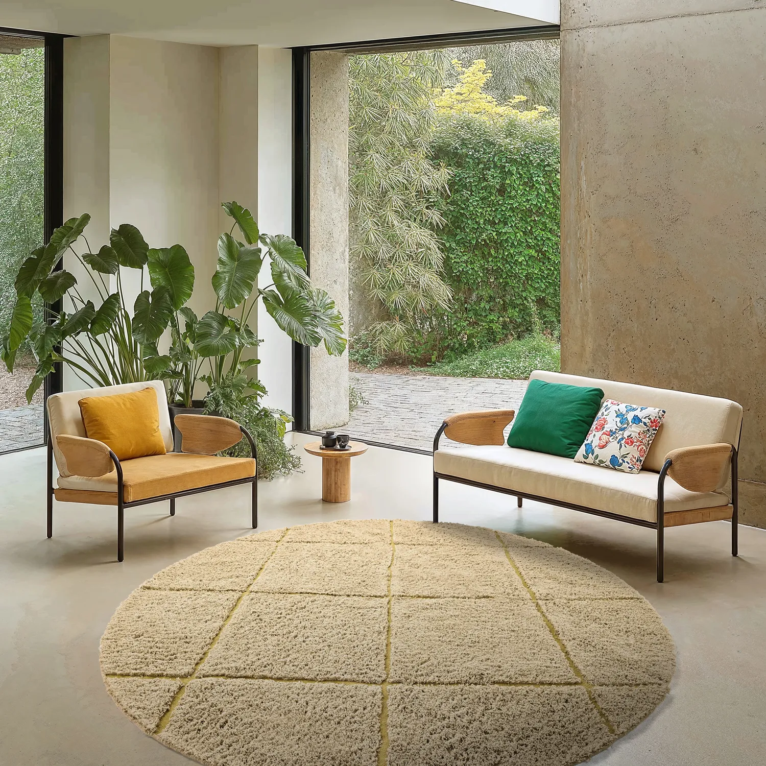 Ronde vloerkleden - Bellevue Natural Cotton Shaggy (beige/bruin)