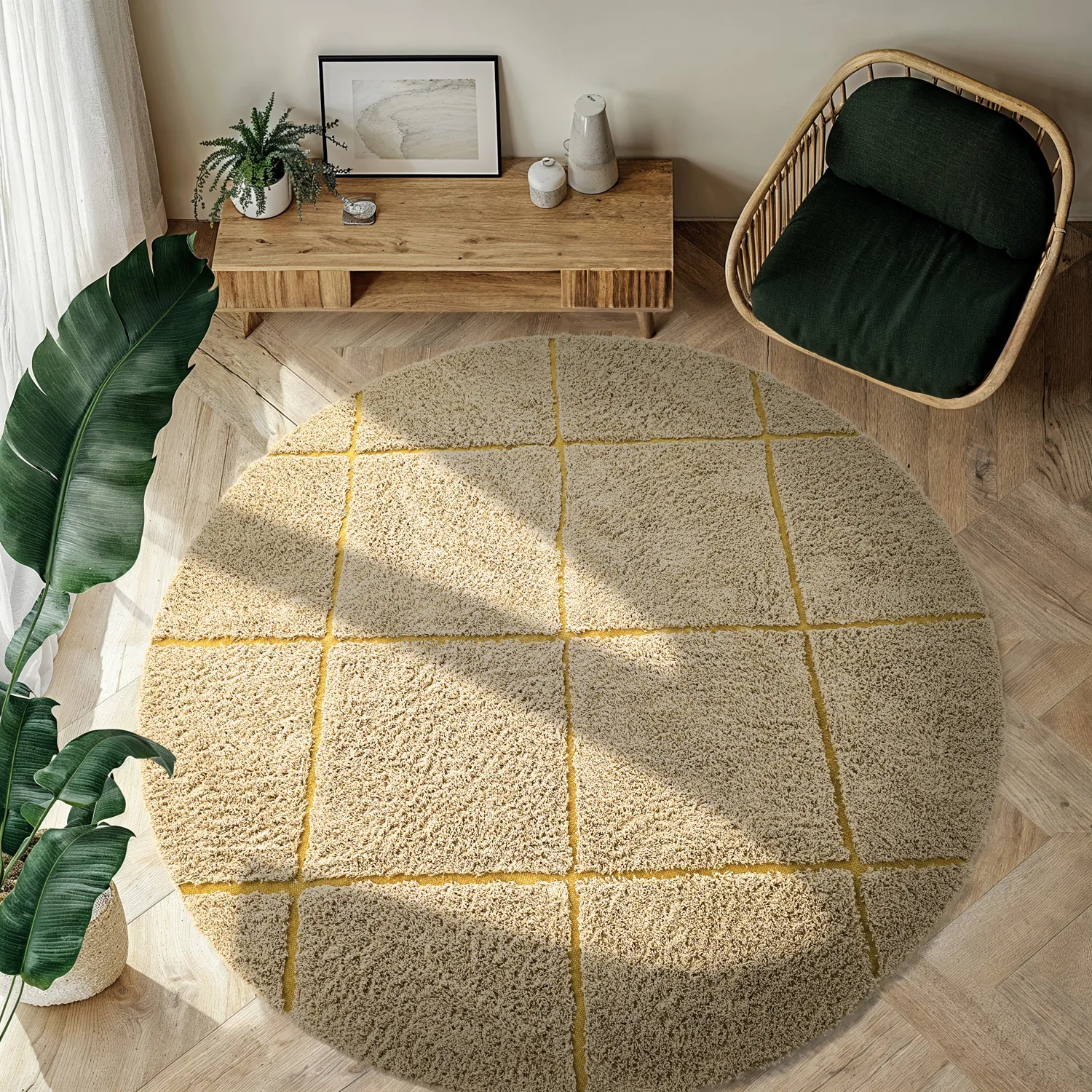 Ronde vloerkleden - Bellevue Natural Cotton Shaggy (beige/bruin)