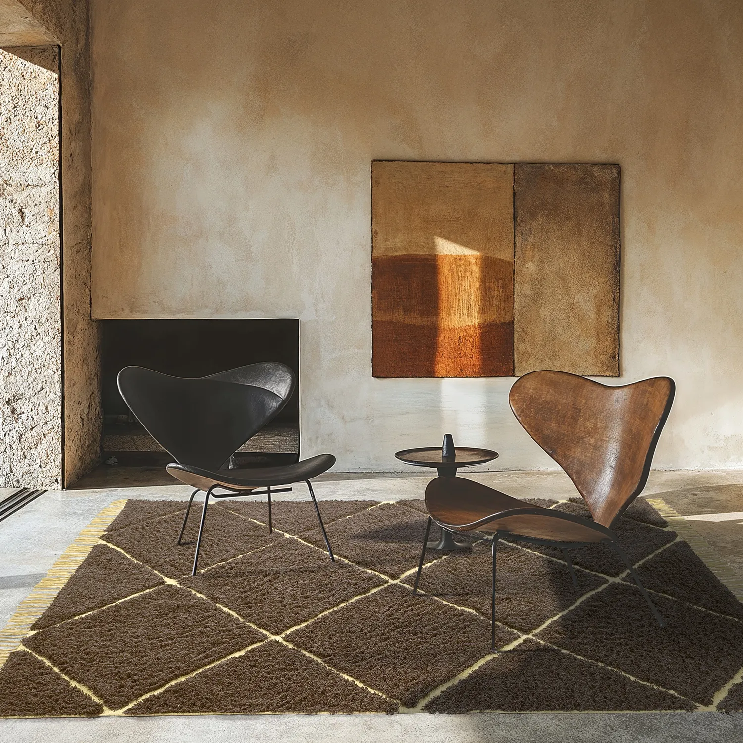 Hoogpolig vloerkleed - Bellevue Natural Cotton Shaggy (bruin/geel)