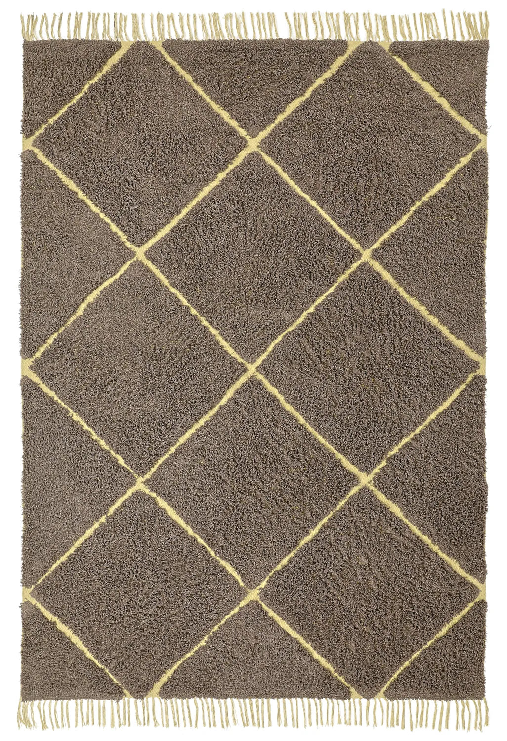 Hoogpolig vloerkleed - Bellevue Natural Cotton Shaggy (bruin/geel)