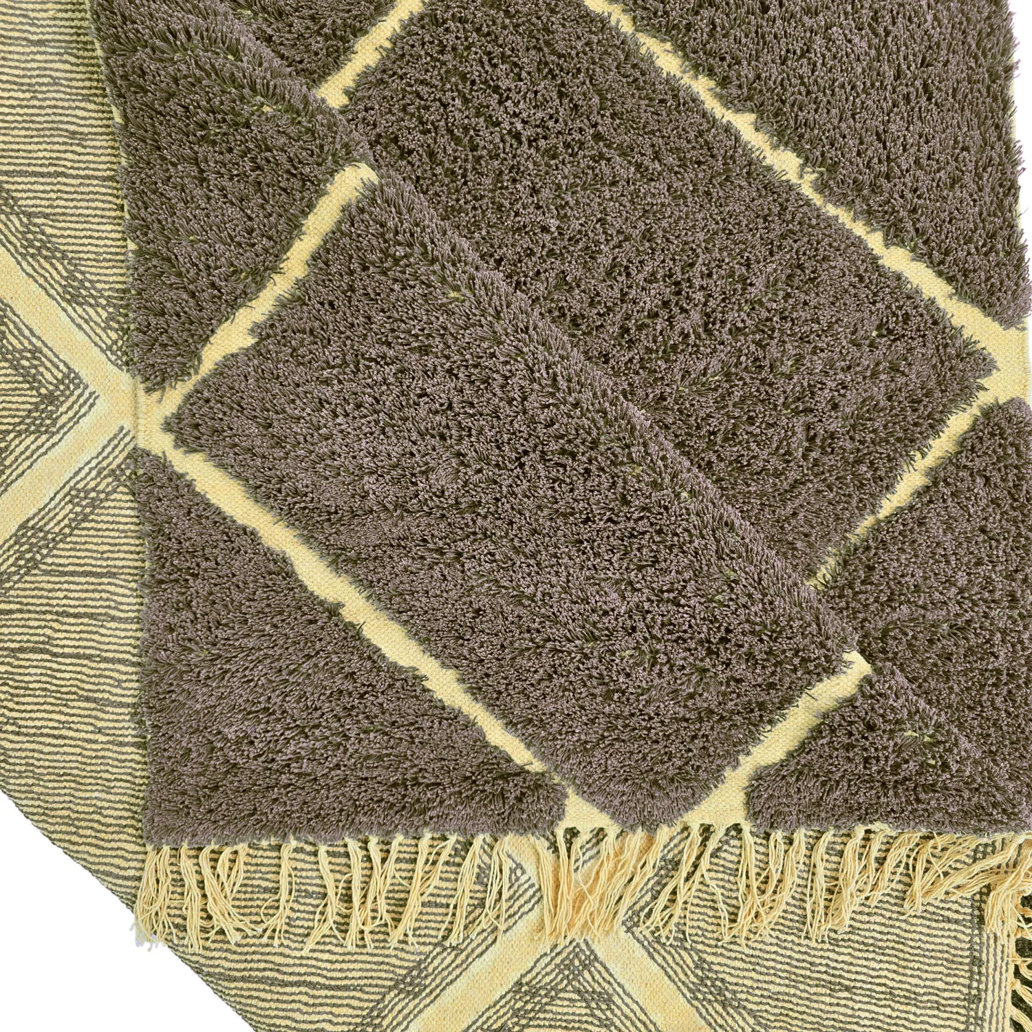 Hoogpolig vloerkleed - Bellevue Natural Cotton Shaggy (bruin/geel)