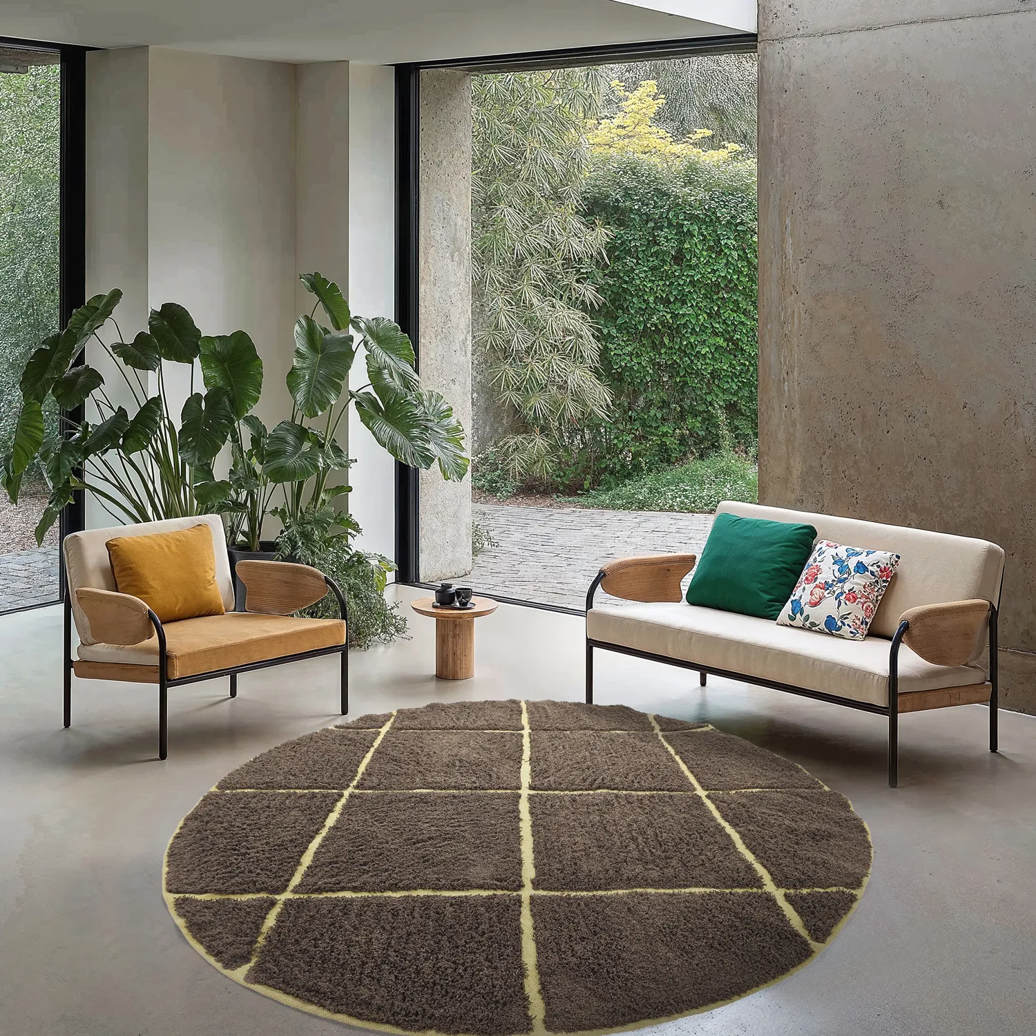 Ronde vloerkleden - Bellevue Natural Cotton Shaggy (bruin/geel)