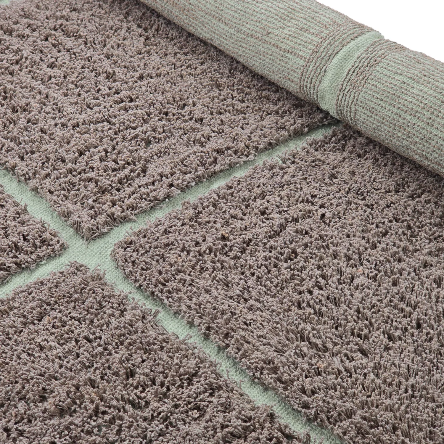 Ronde vloerkleden - Bellevue Natural Cotton Shaggy (taupe/groen)
