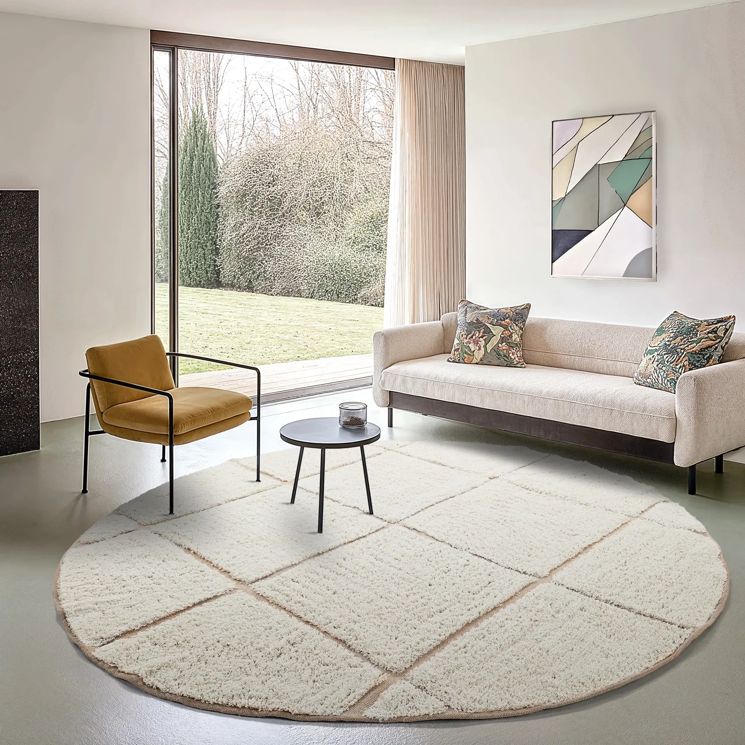 Ronde vloerkleden - Bellevue Natural Cotton Shaggy (gebroken wit/beige)