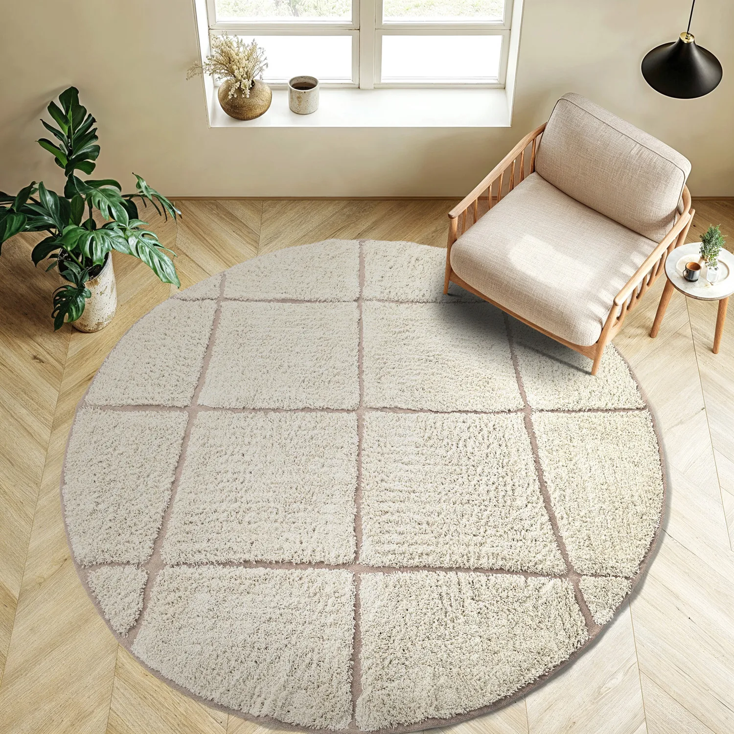 Ronde vloerkleden - Bellevue Natural Cotton Shaggy (gebroken wit/beige)