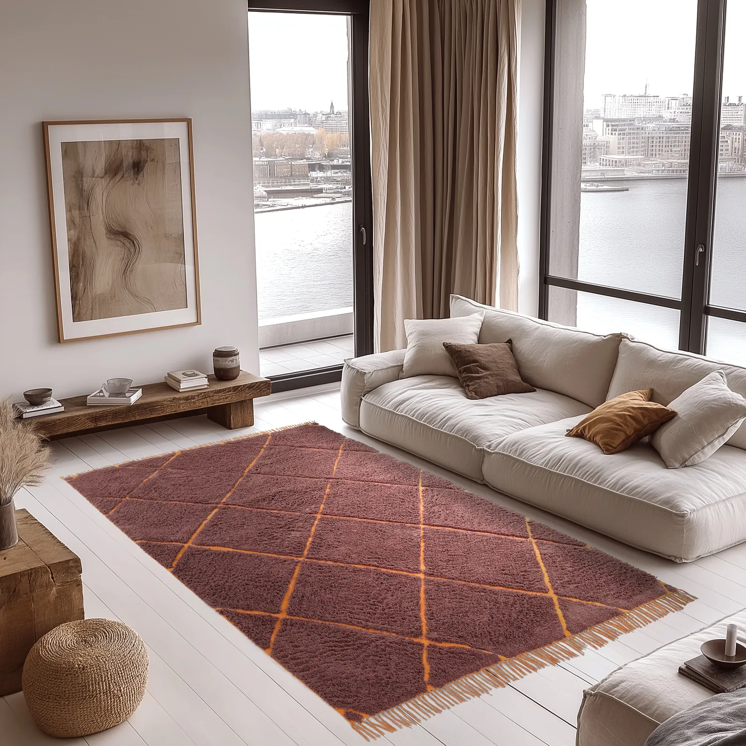 Hoogpolig vloerkleed - Bellevue Natural Cotton Shaggy (rood/oranje)