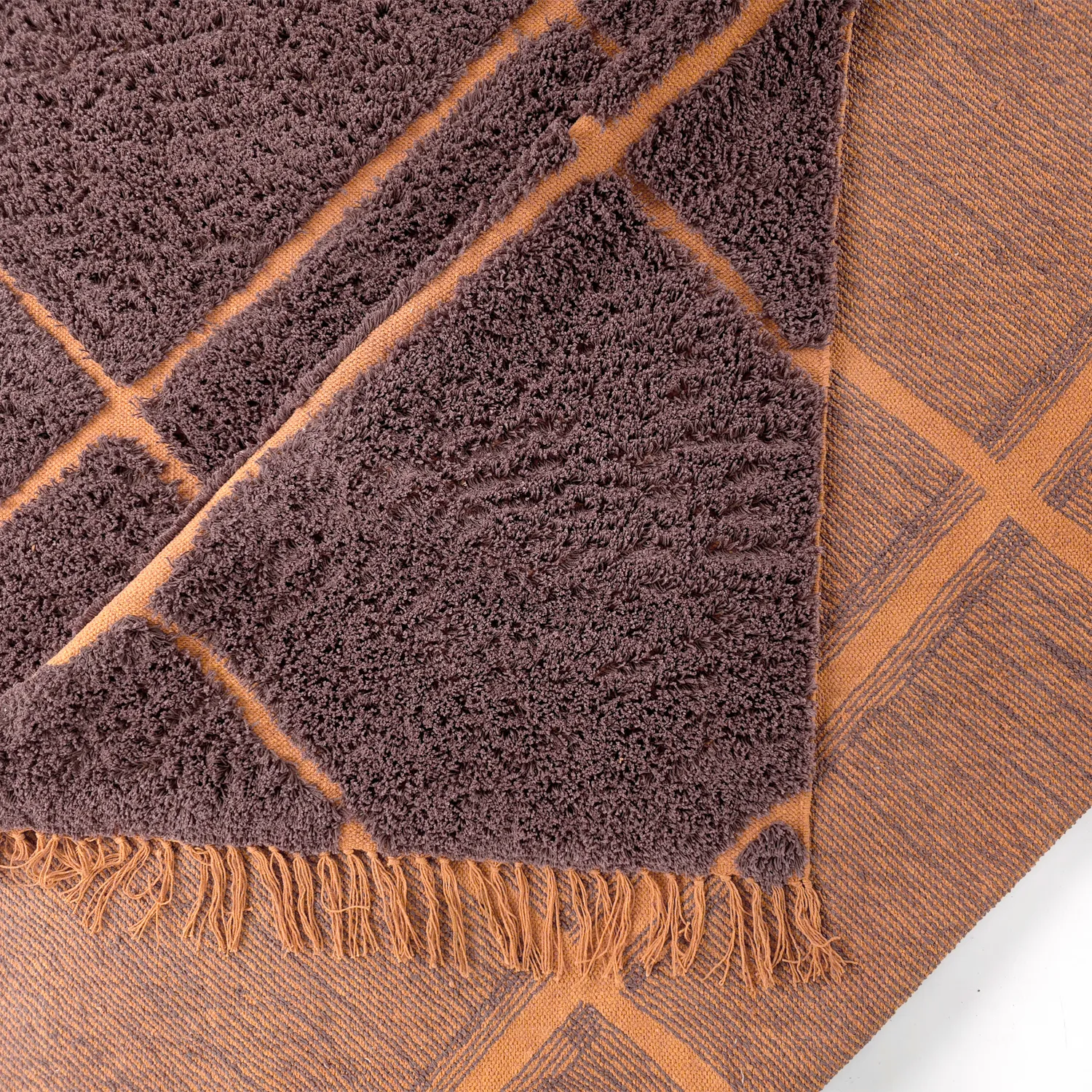 Hoogpolig vloerkleed - Bellevue Natural Cotton Shaggy (rood/oranje)
