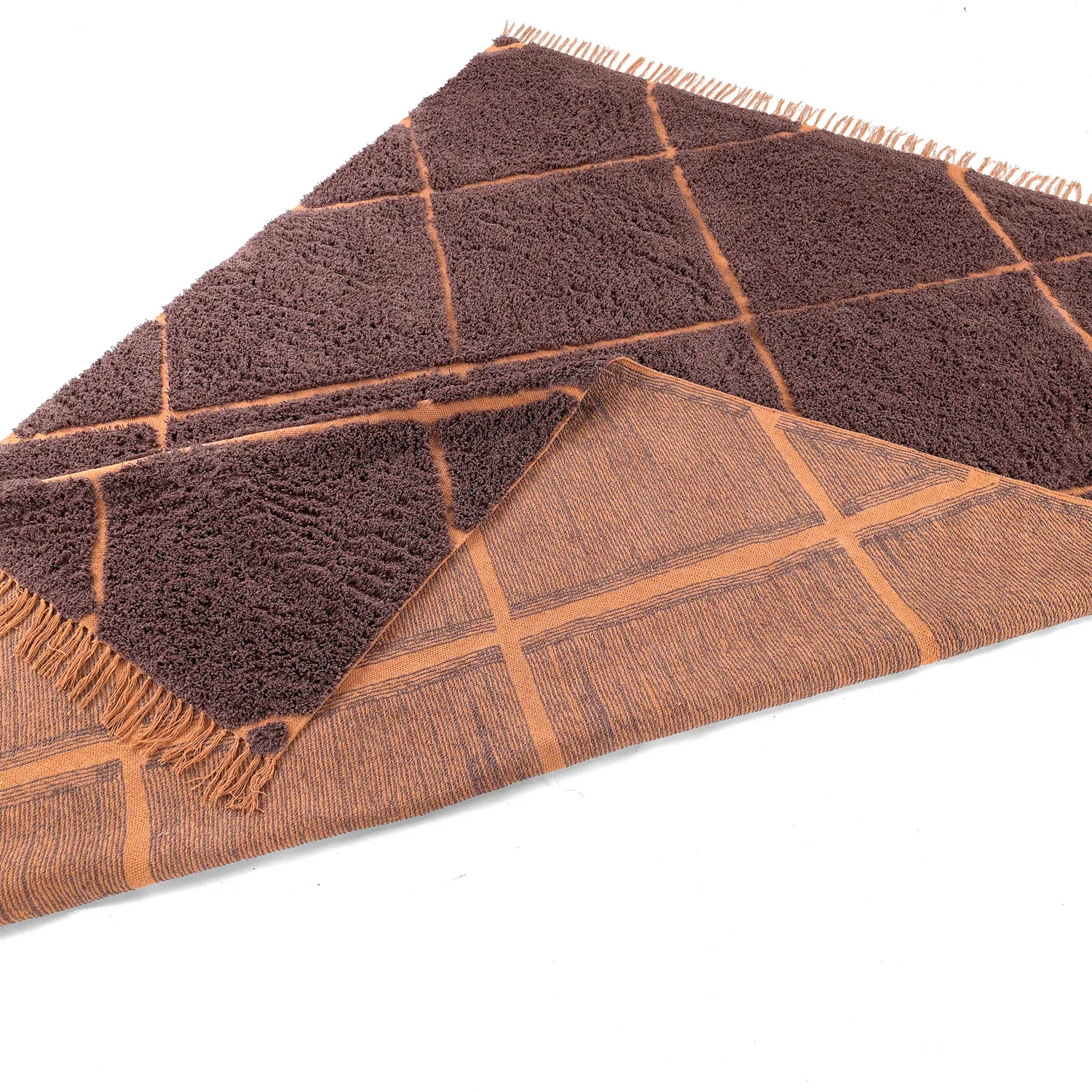 Hoogpolig vloerkleed - Bellevue Natural Cotton Shaggy (rood/oranje)