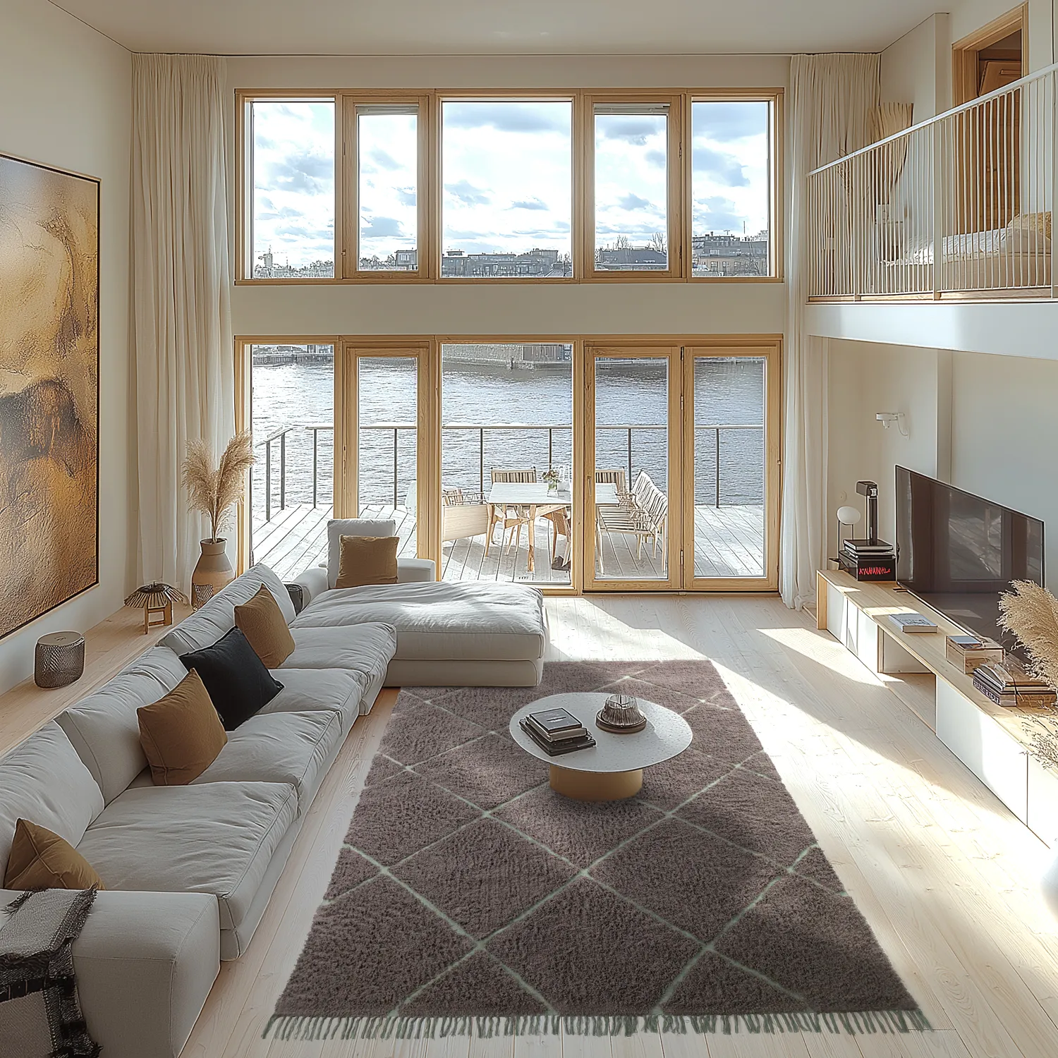 Hoogpolig vloerkleed - Bellevue Natural Cotton Shaggy (taupe/groen)